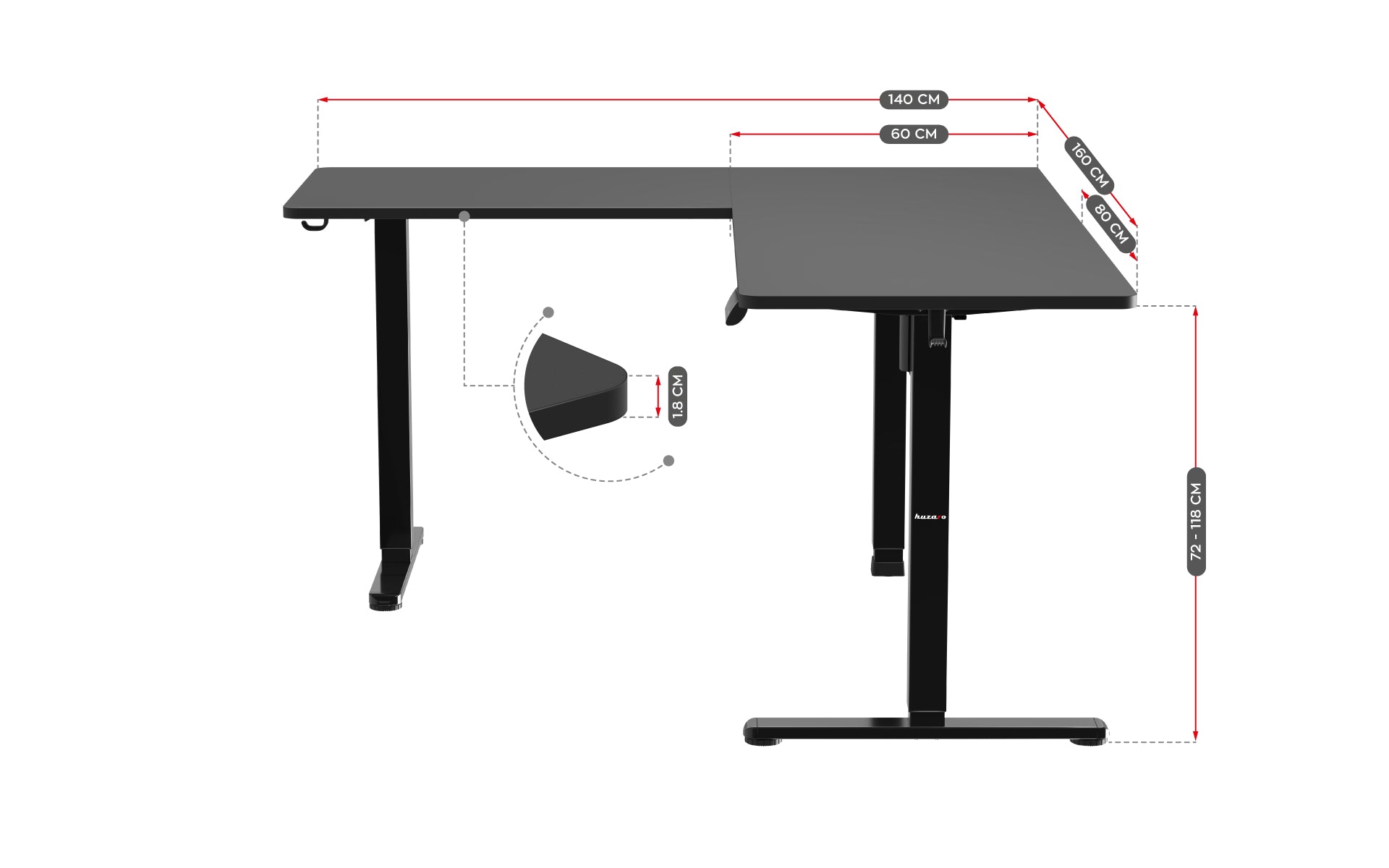 Huzaro Hero 9.5 Elektrický rohový stůl 160 cm 