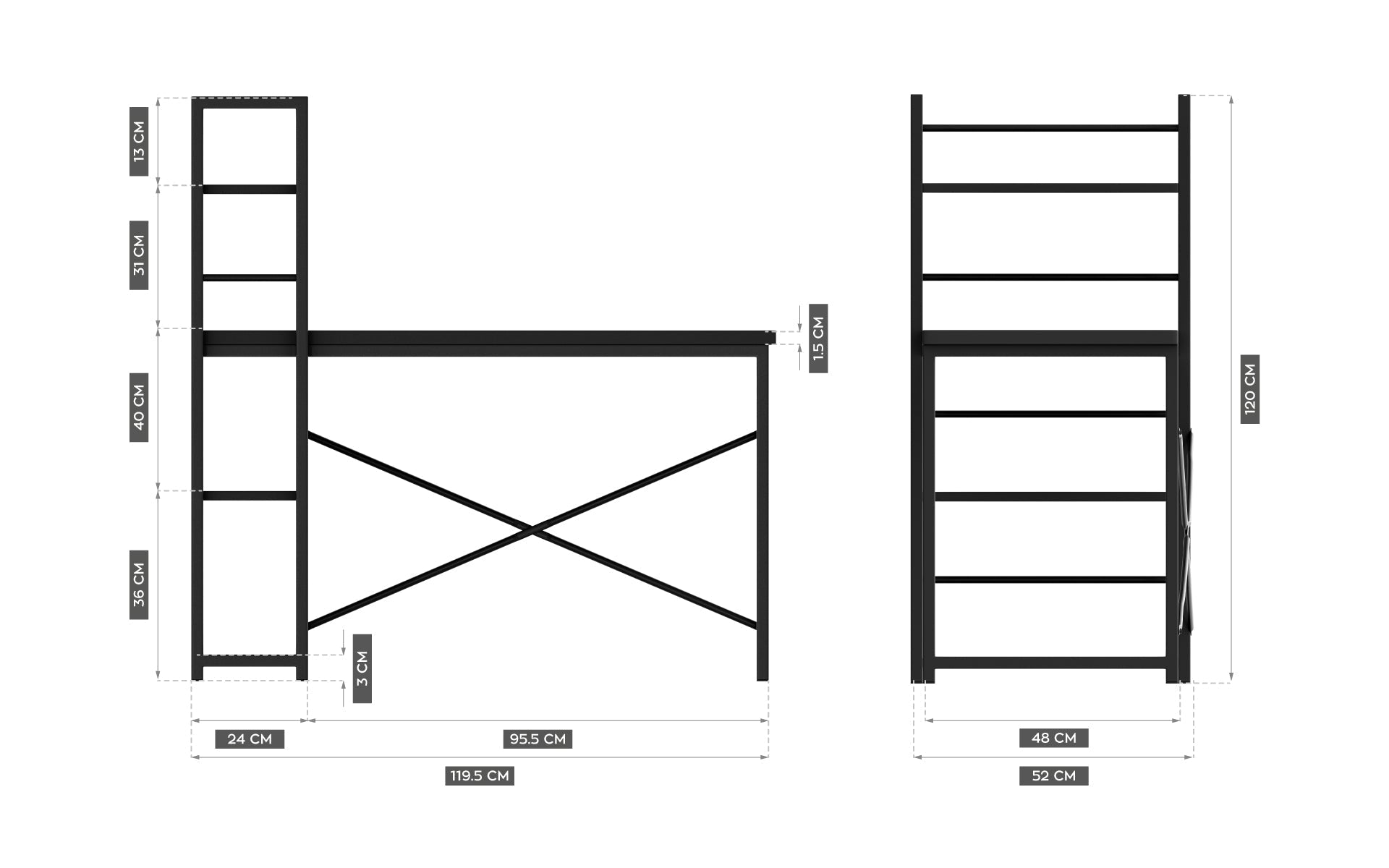 Mark Adler Leader 4.0 černý psací stůl 120 cm s policemi 