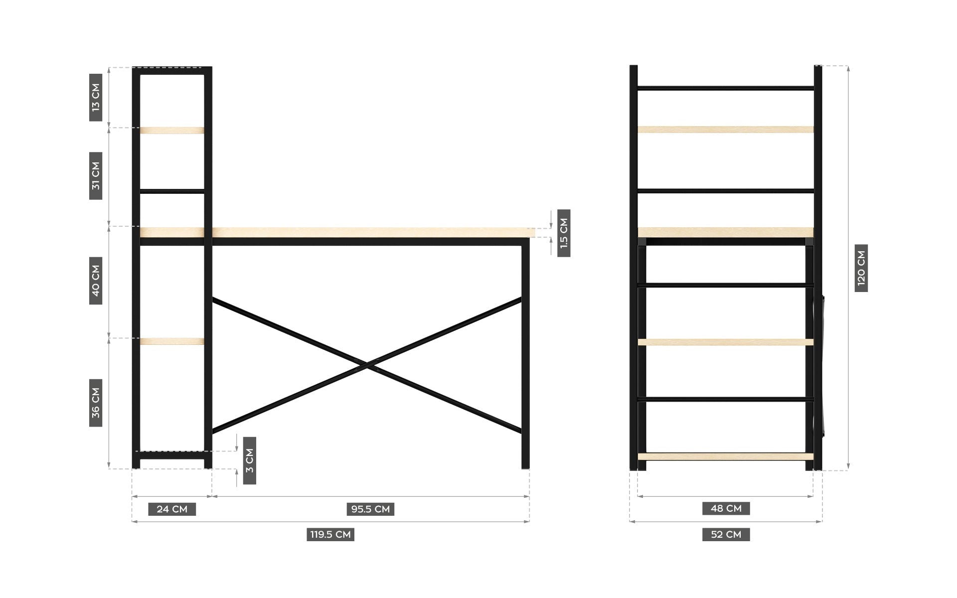 Psací stůl Mark Adler Leader 4.0 Craft 120 cm s policemi 