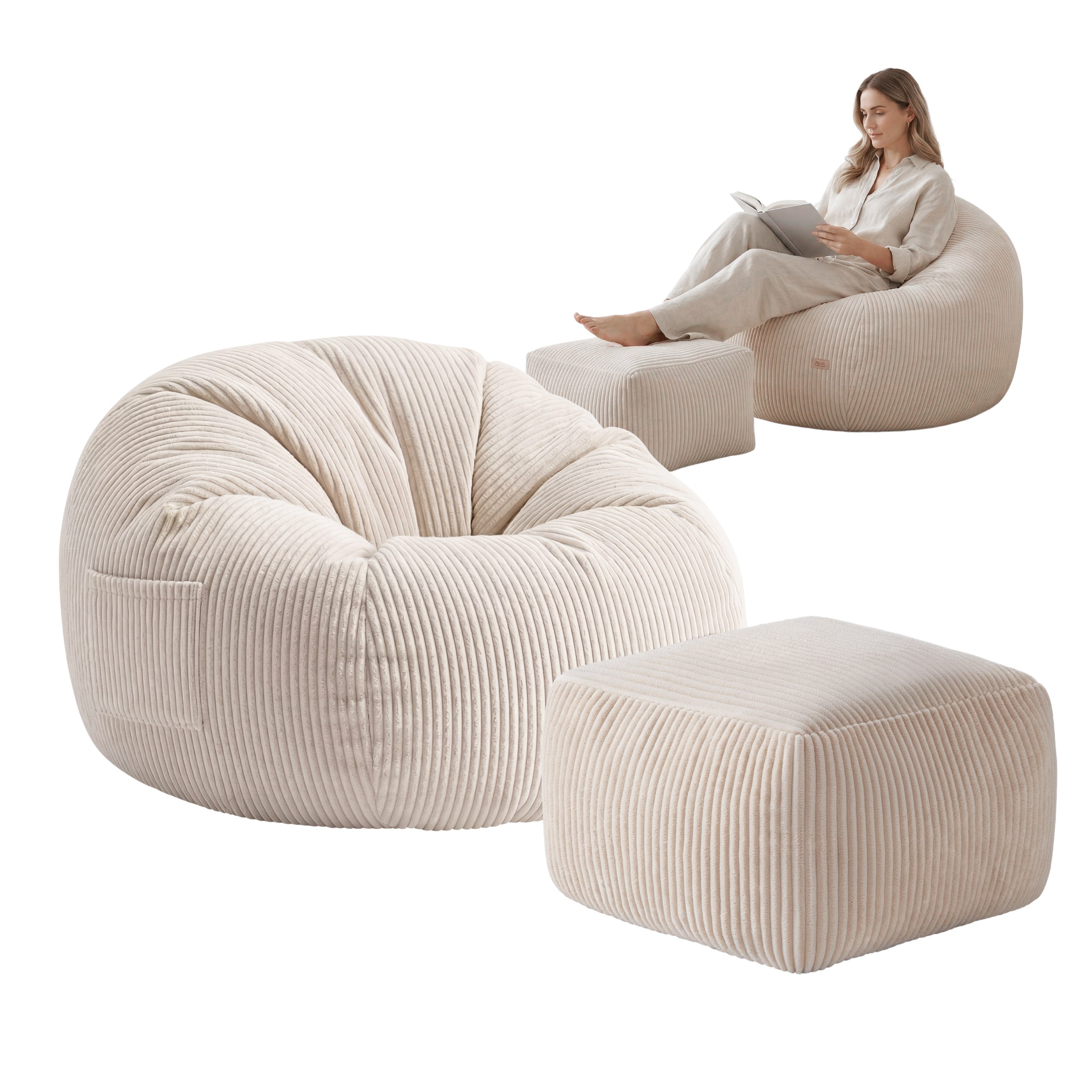 Sztrukcové sedací křeslo s podnožkou Mark Adler Comfy 3.0 Beige
