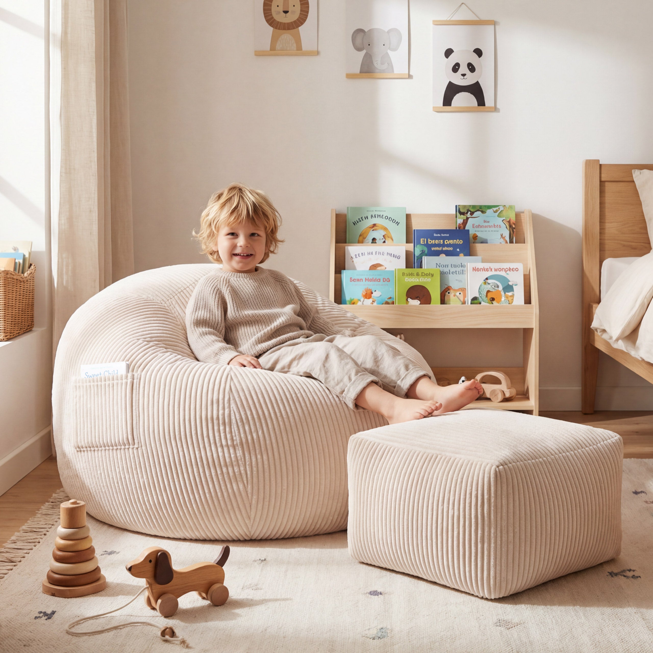 Sztrukcové sedací křeslo s podnožkou Mark Adler Comfy 3.0 Beige