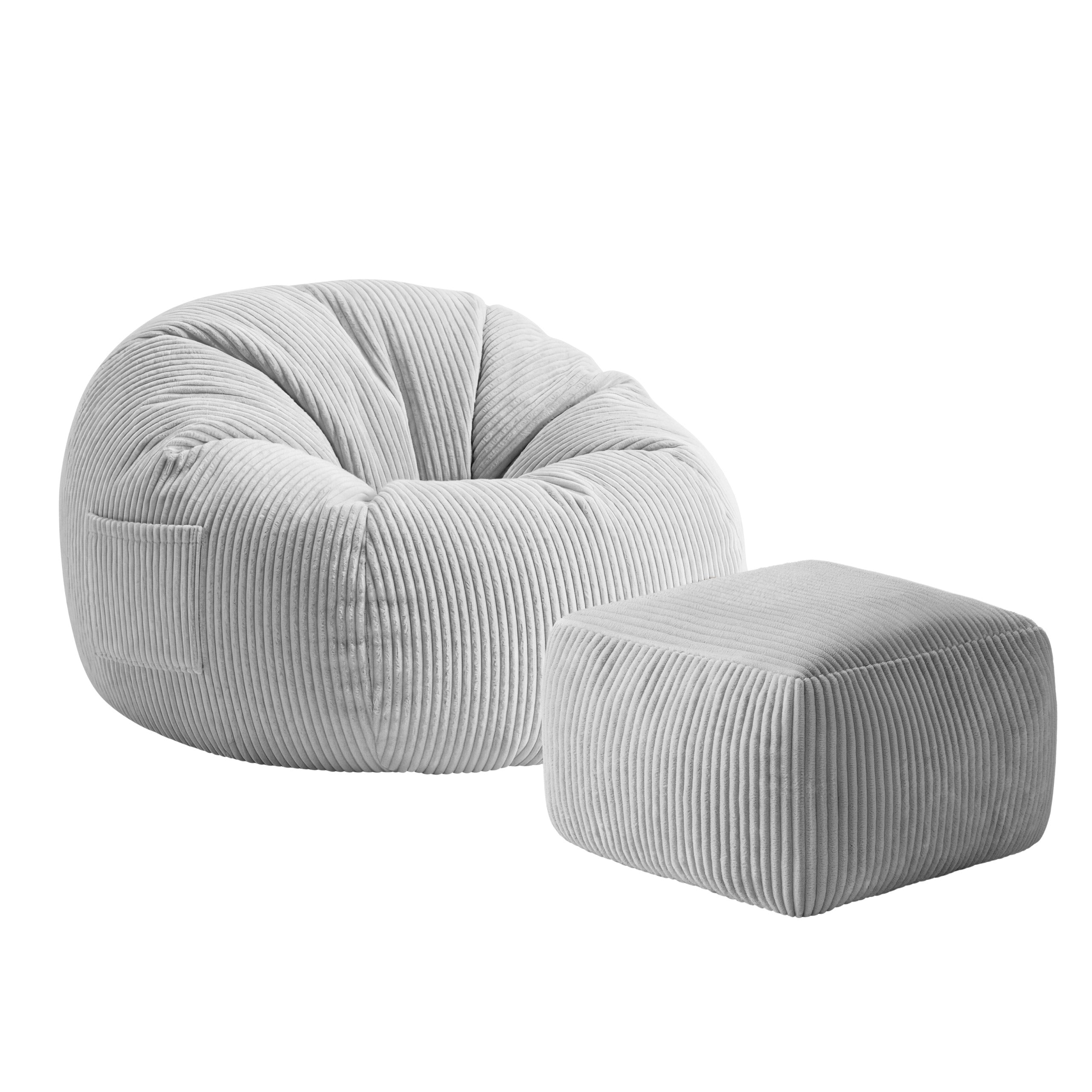 Křeslo puf manšestrový s podnožkou Mark Adler Comfy 3.0 Grey