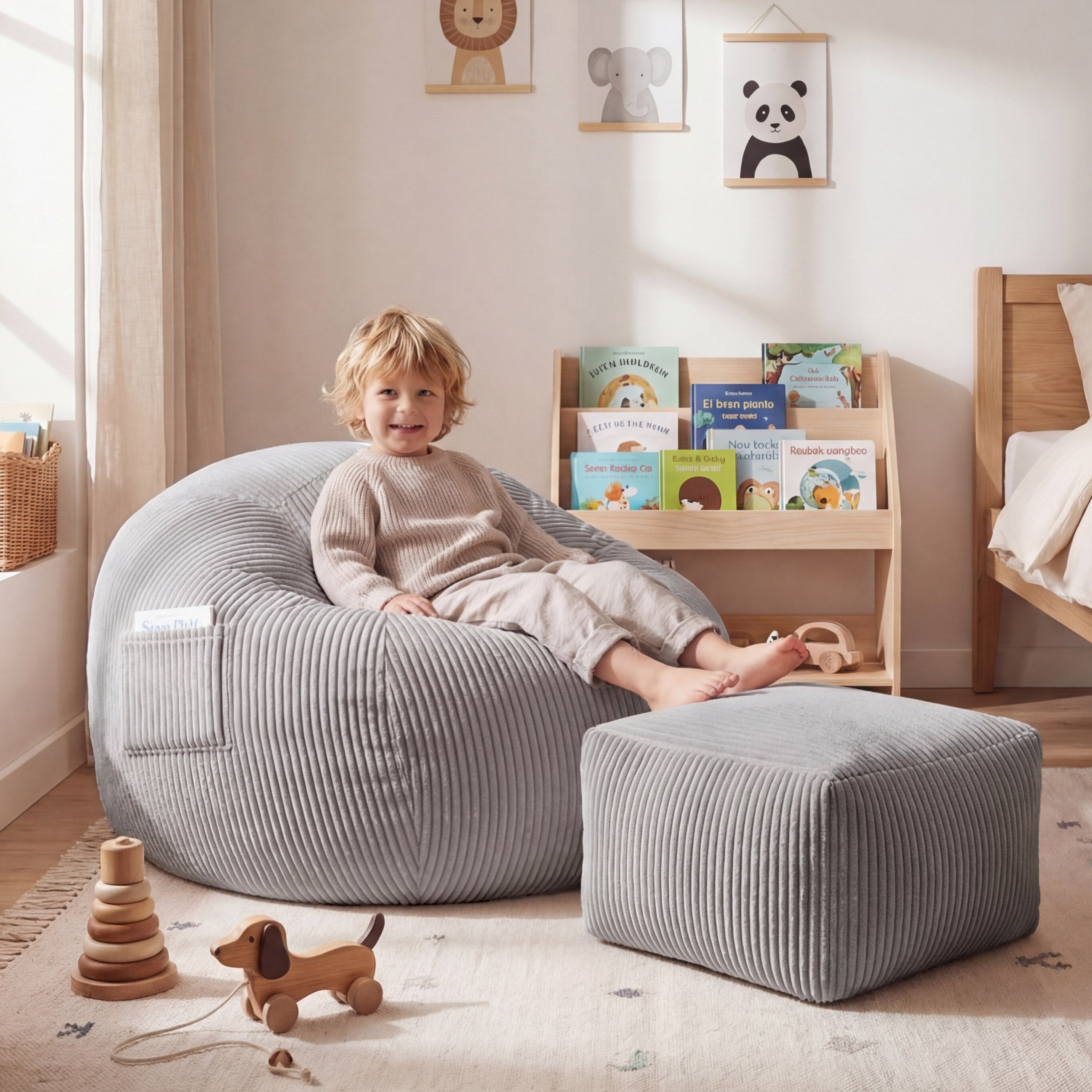 Křeslo puf manšestrový s podnožkou Mark Adler Comfy 3.0 Grey