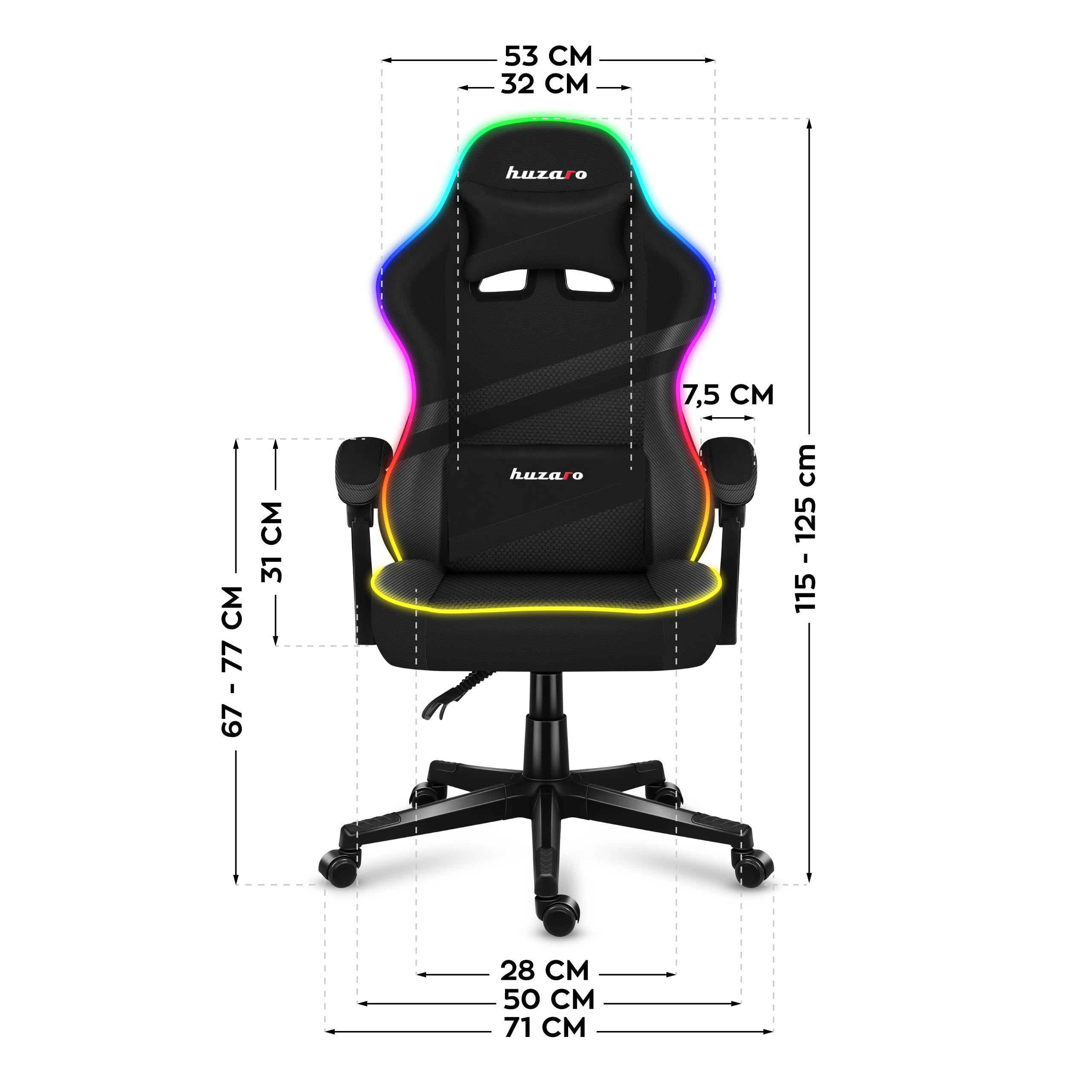 Herní židle Huzaro FORCE 4.4 RGB s černým síťovaným podsvícením 