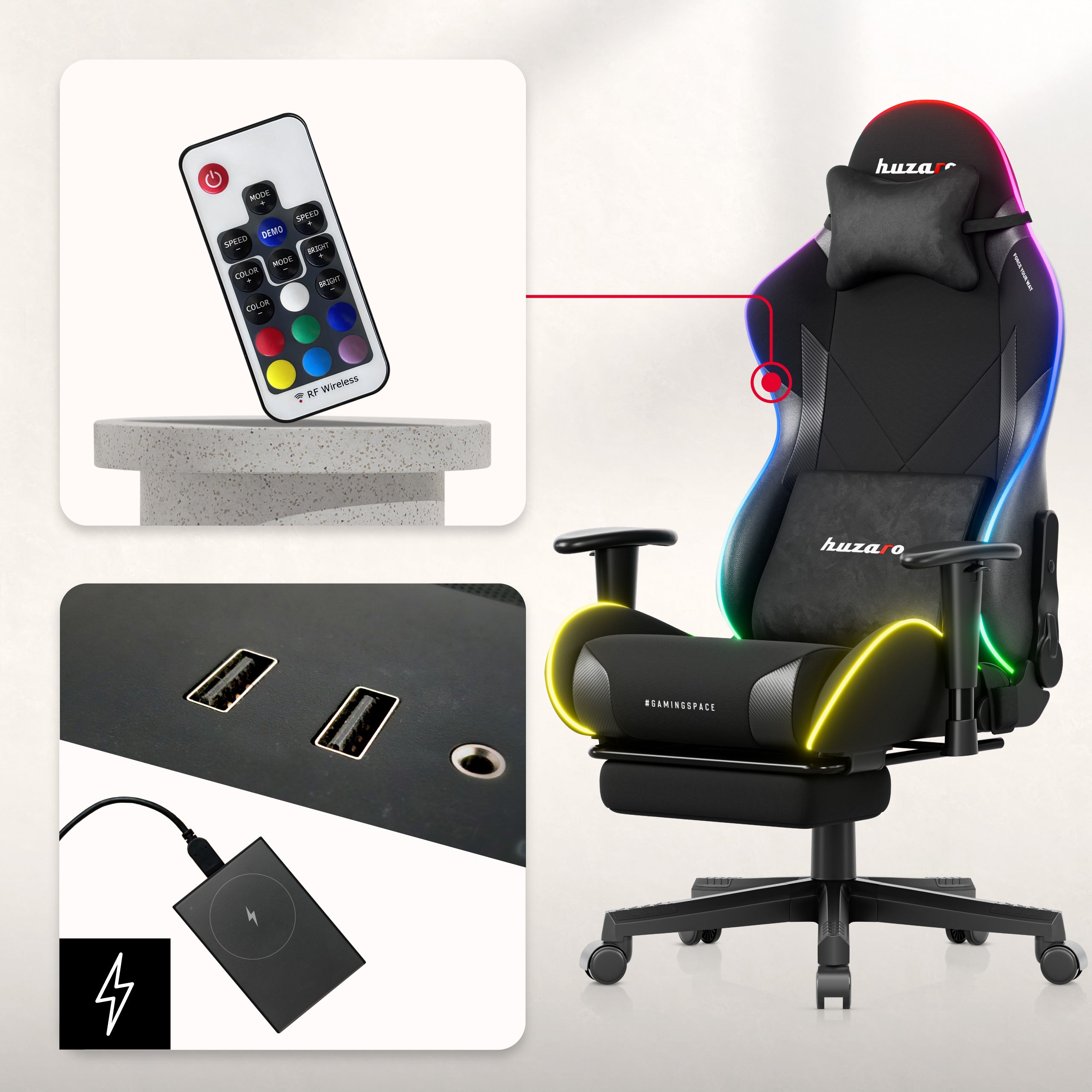Herní židle Huzaro Force 5.7 Black RGB LED