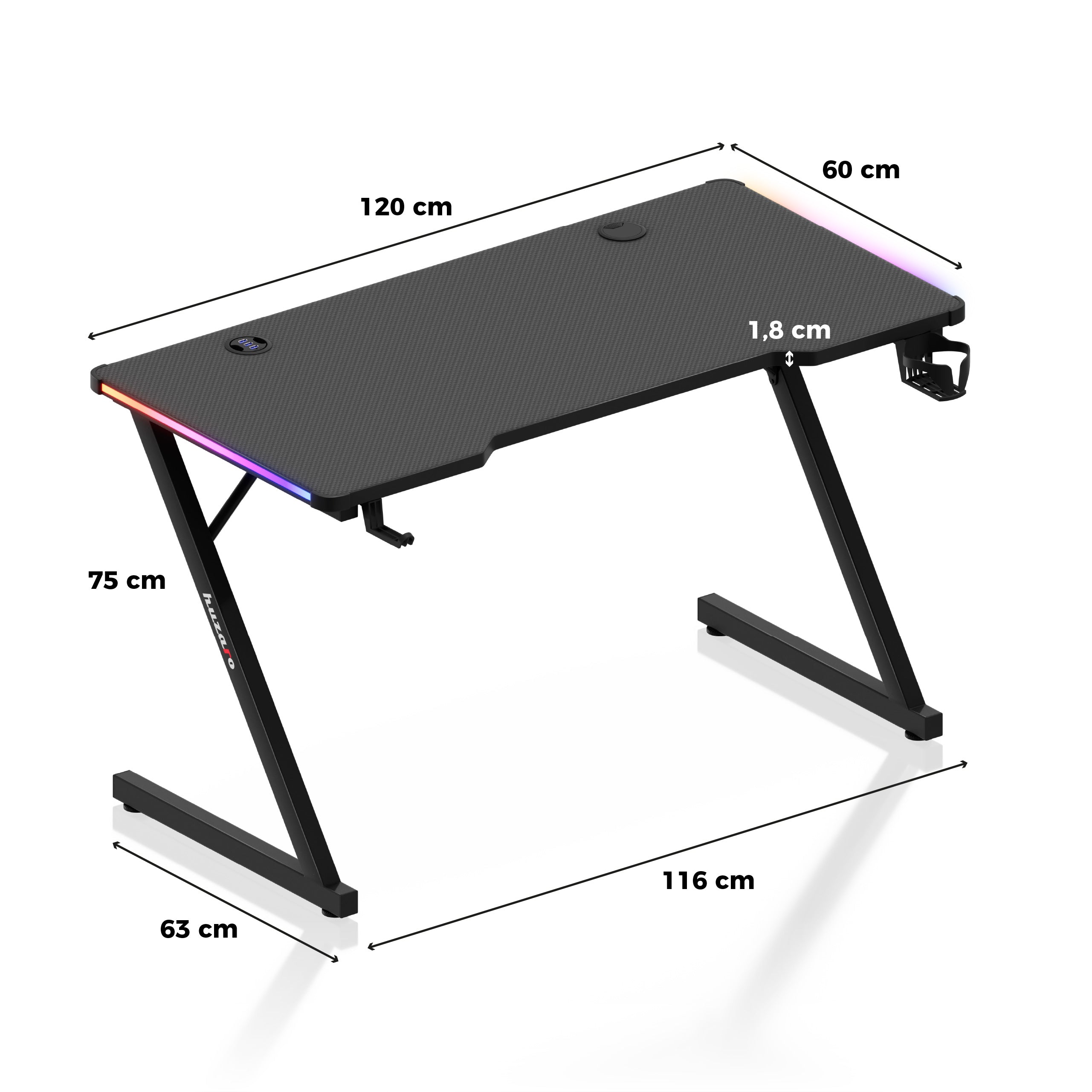 Herní stůl Huzaro Hero 2.5 RGB LED 120 cm 