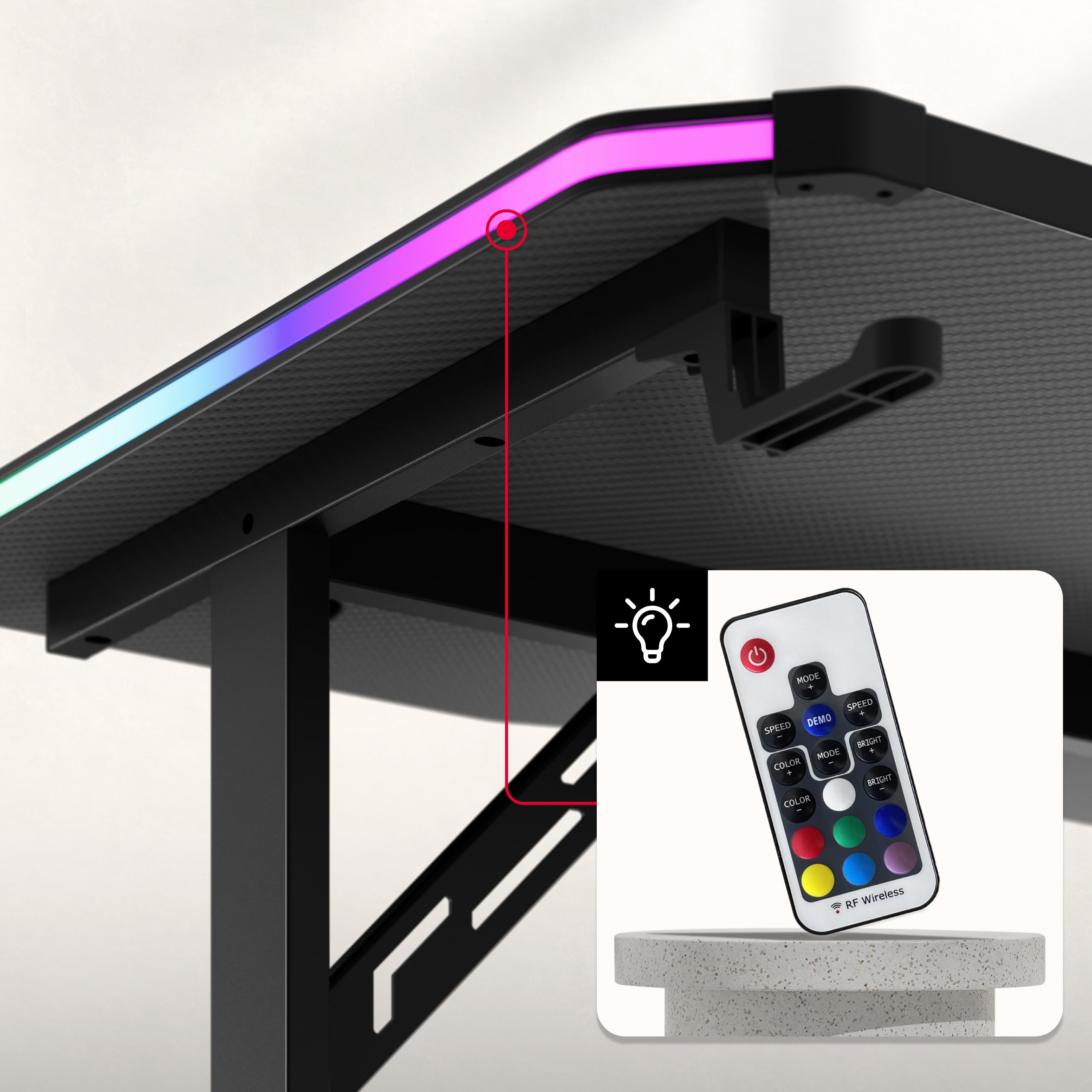 Herní stůl Huzaro Hero 3.6 RGB LED černý 140 cm