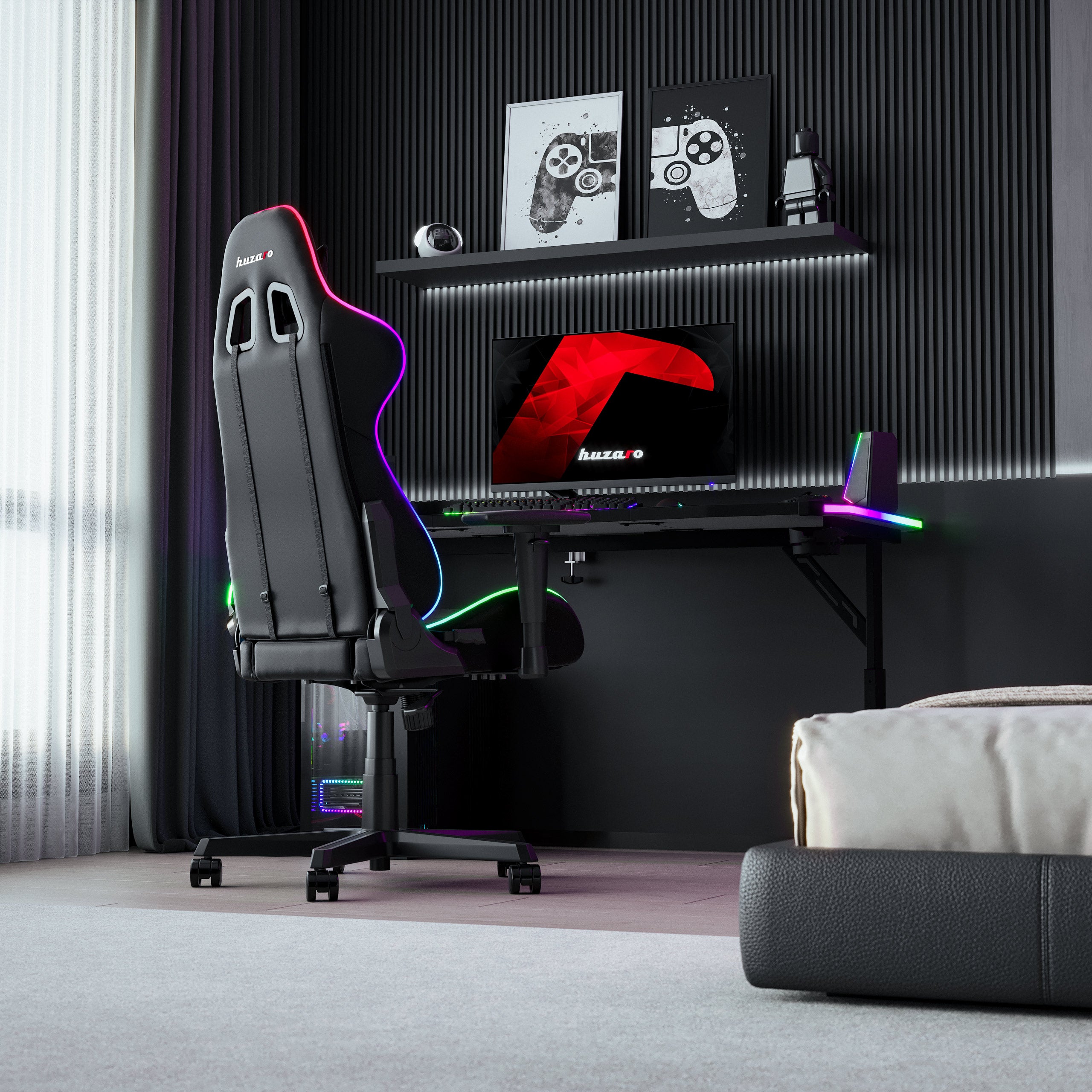Herní stůl Huzaro Hero 3.6 RGB LED černý 140 cm