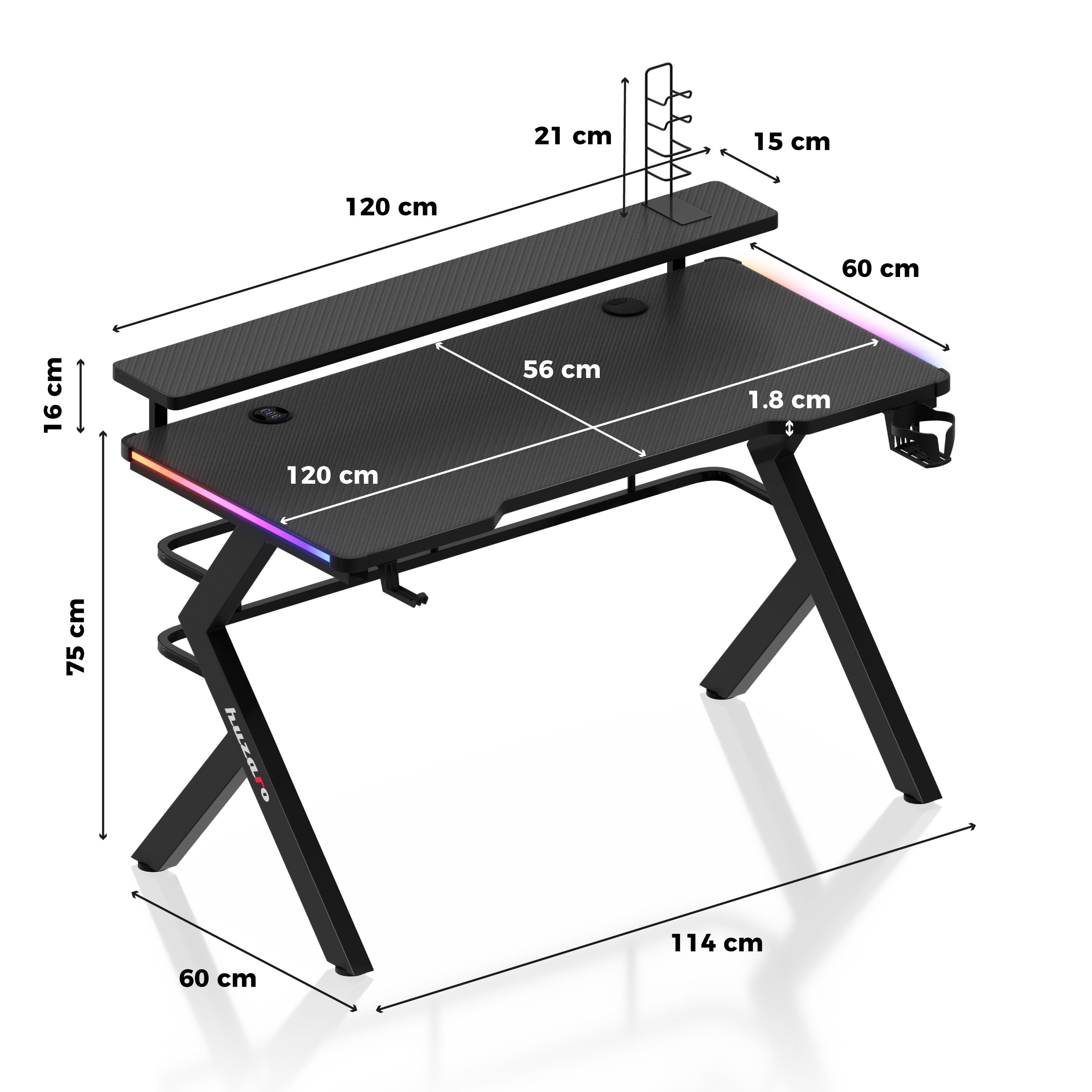 Herní stůl Huzaro Hero 5.0 RGB LED 120 cm 