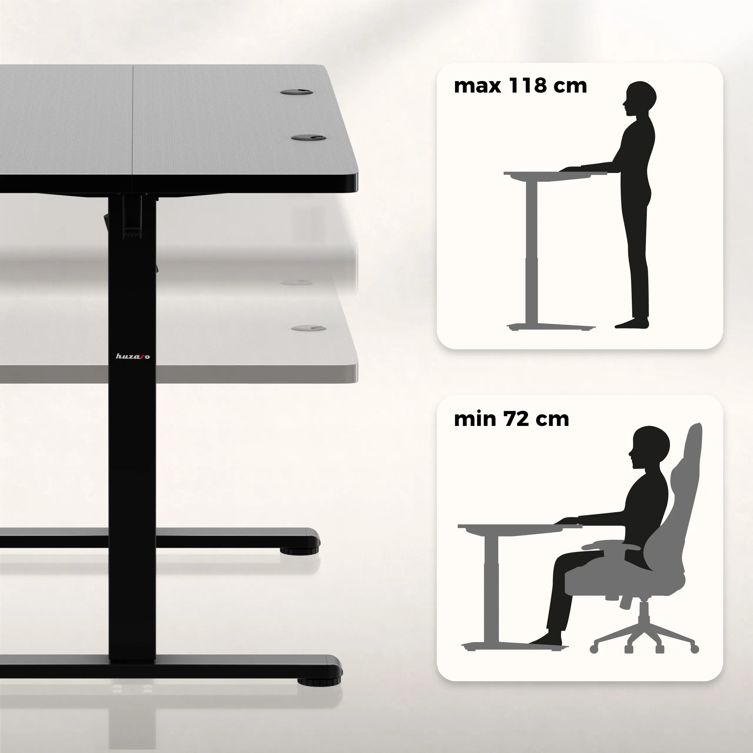 Elektrické nastavení výšky stolu: 72 – 118 cm