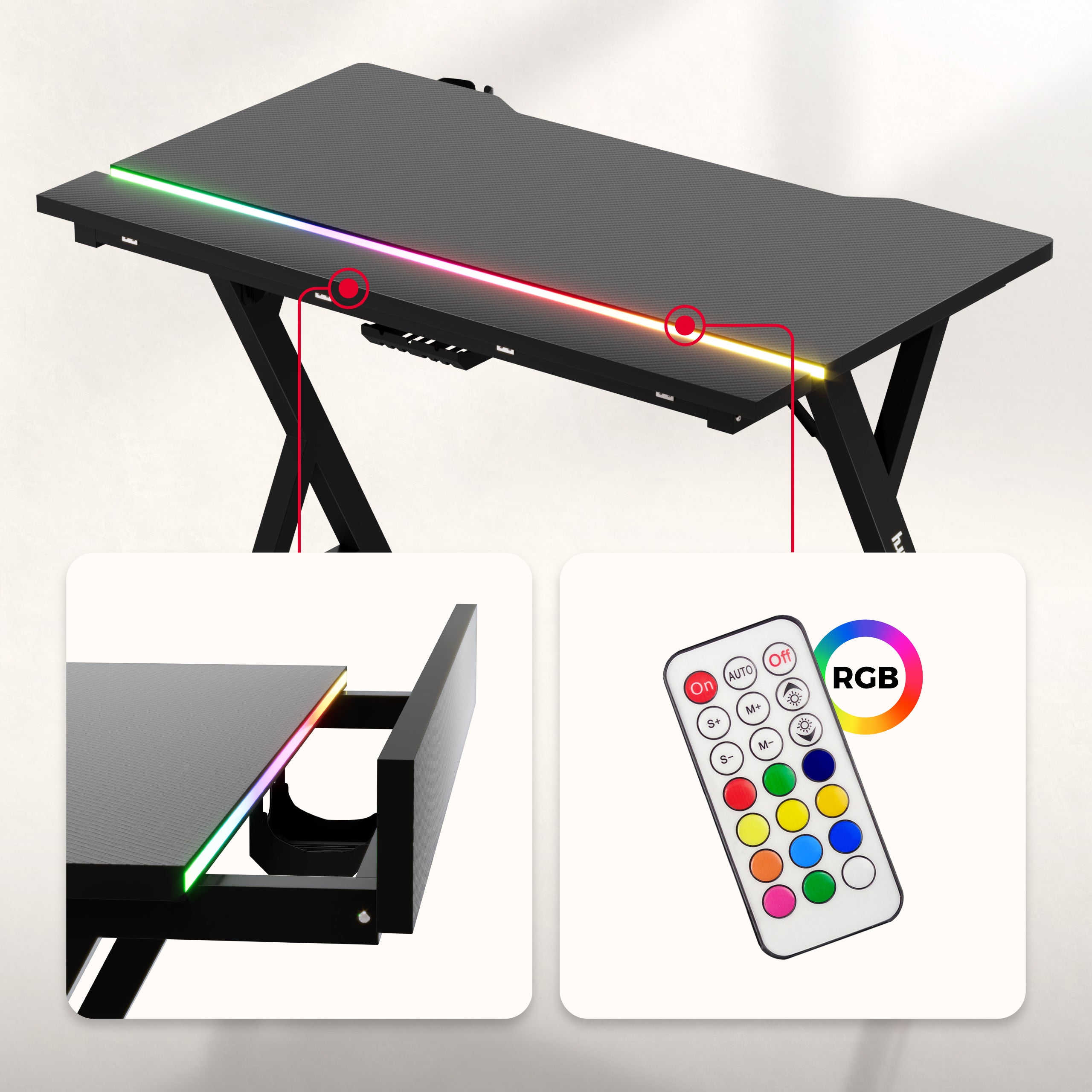 Herní stůl s LED osvětlením Hero 2.4 RGB Black