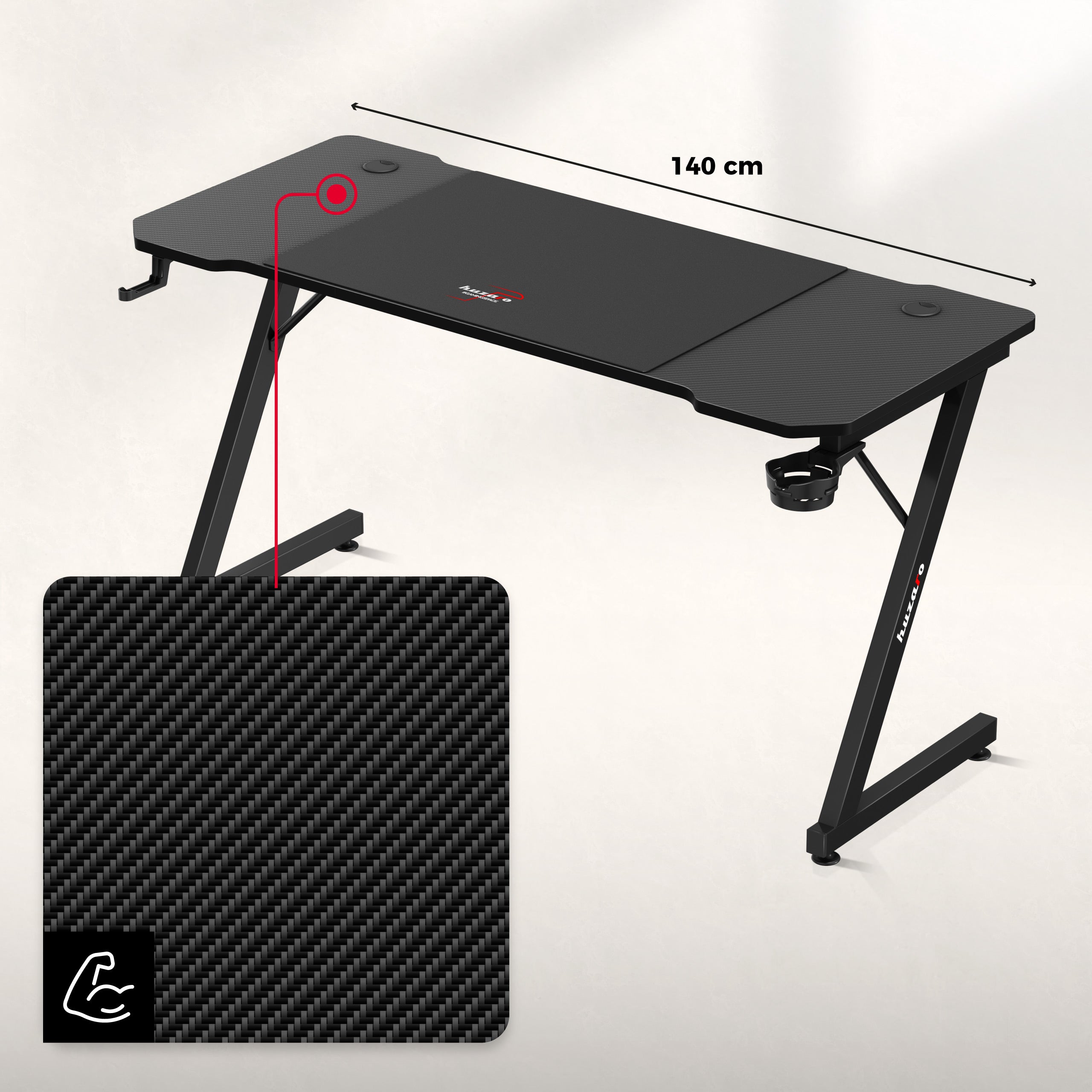 Herní stůl Huzaro Hero 3.3 černý 140 cm 