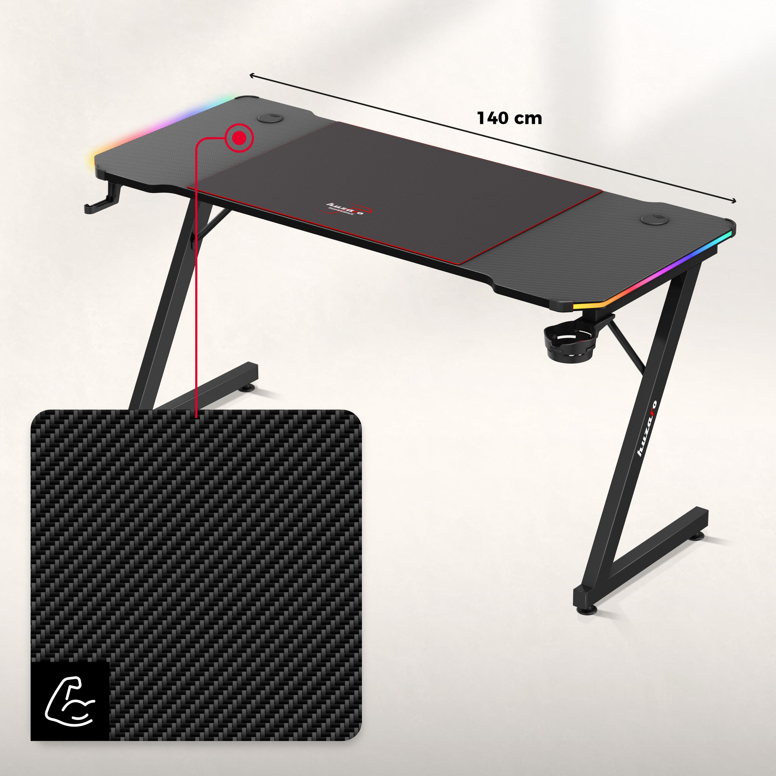 Herní stůl Huzaro Hero 3.3 RGB 140 cm 