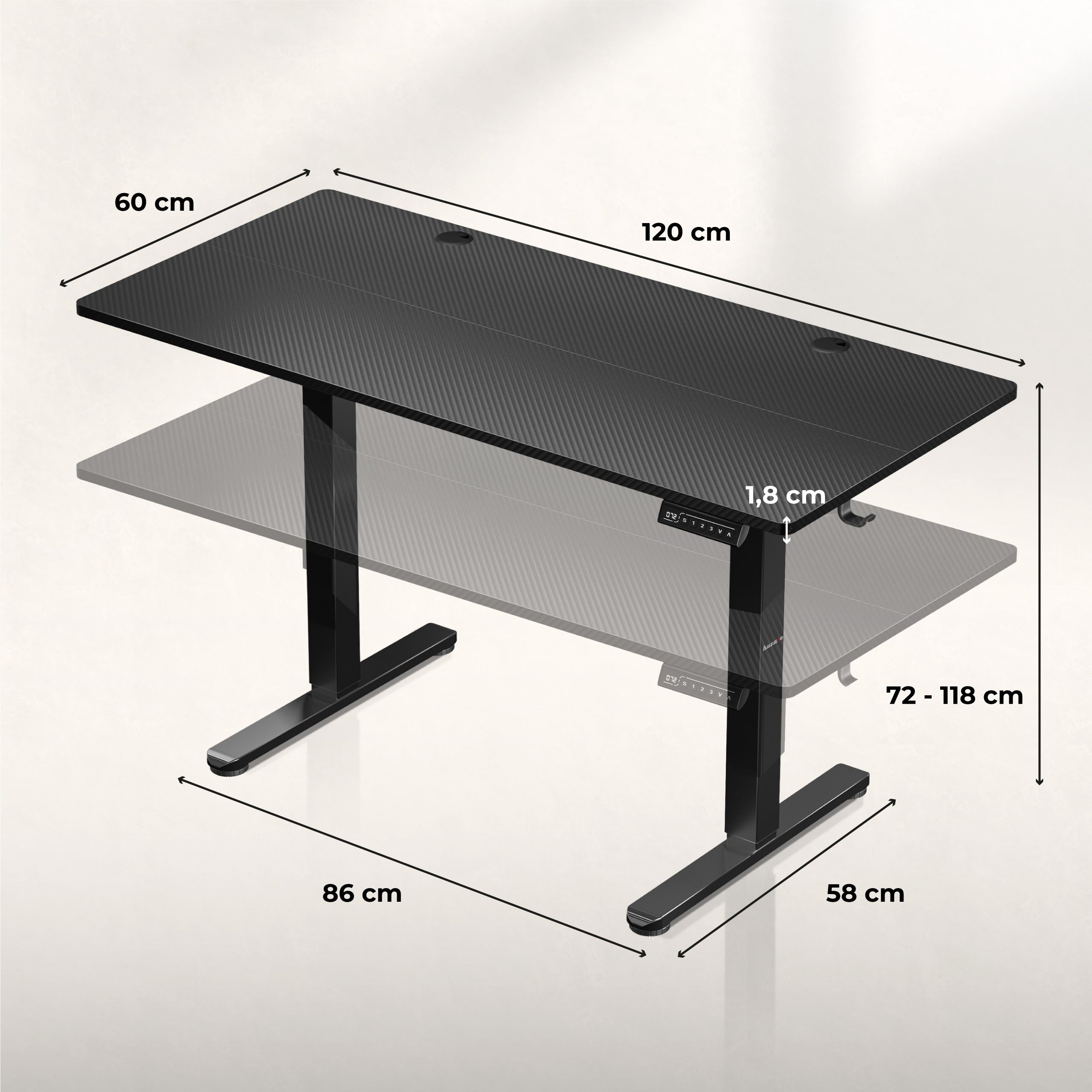 Huzaro Hero 8.2 Černý elektrický stůl 120 cm 