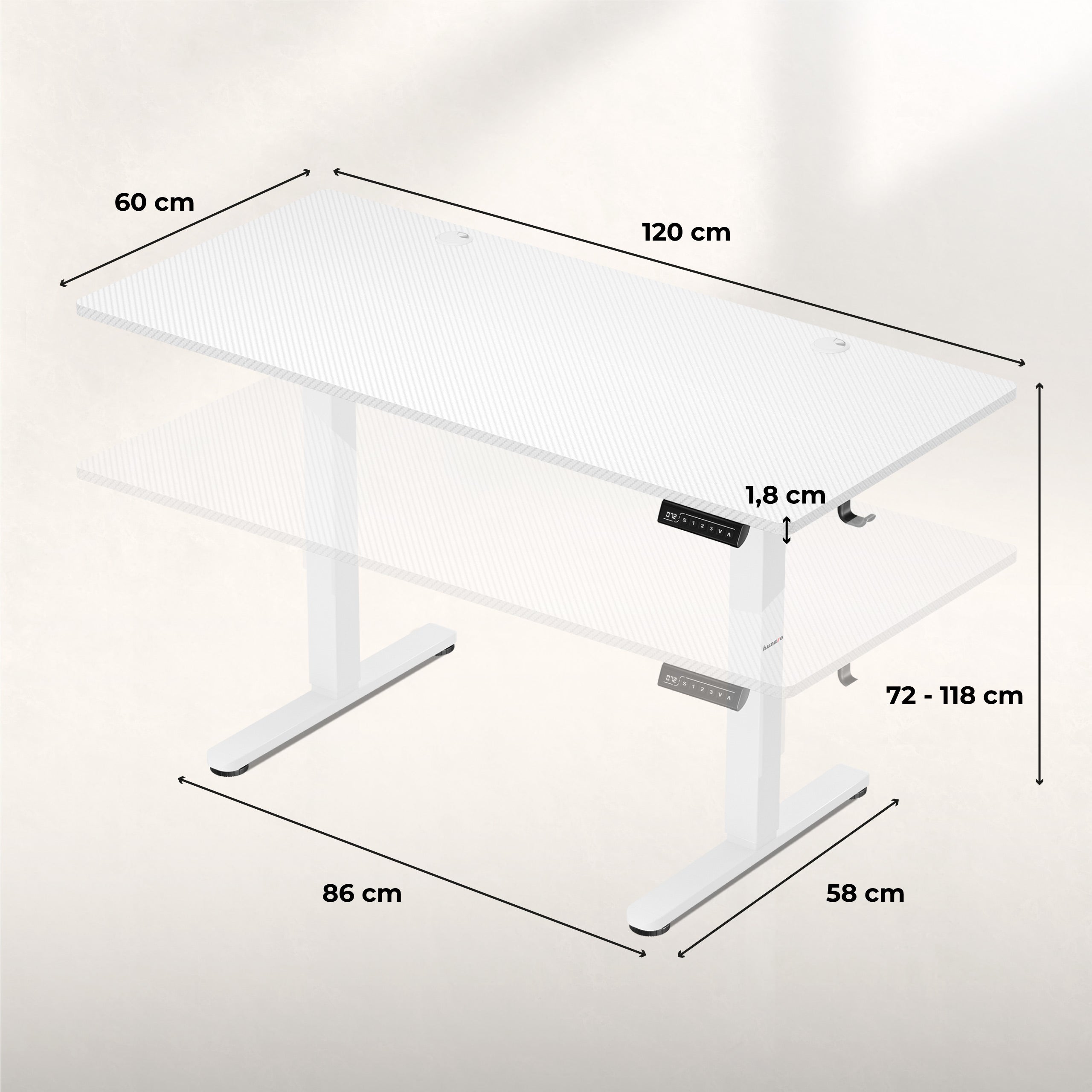 Huzaro Hero 8.2 bílý elektrický stůl 120 cm 