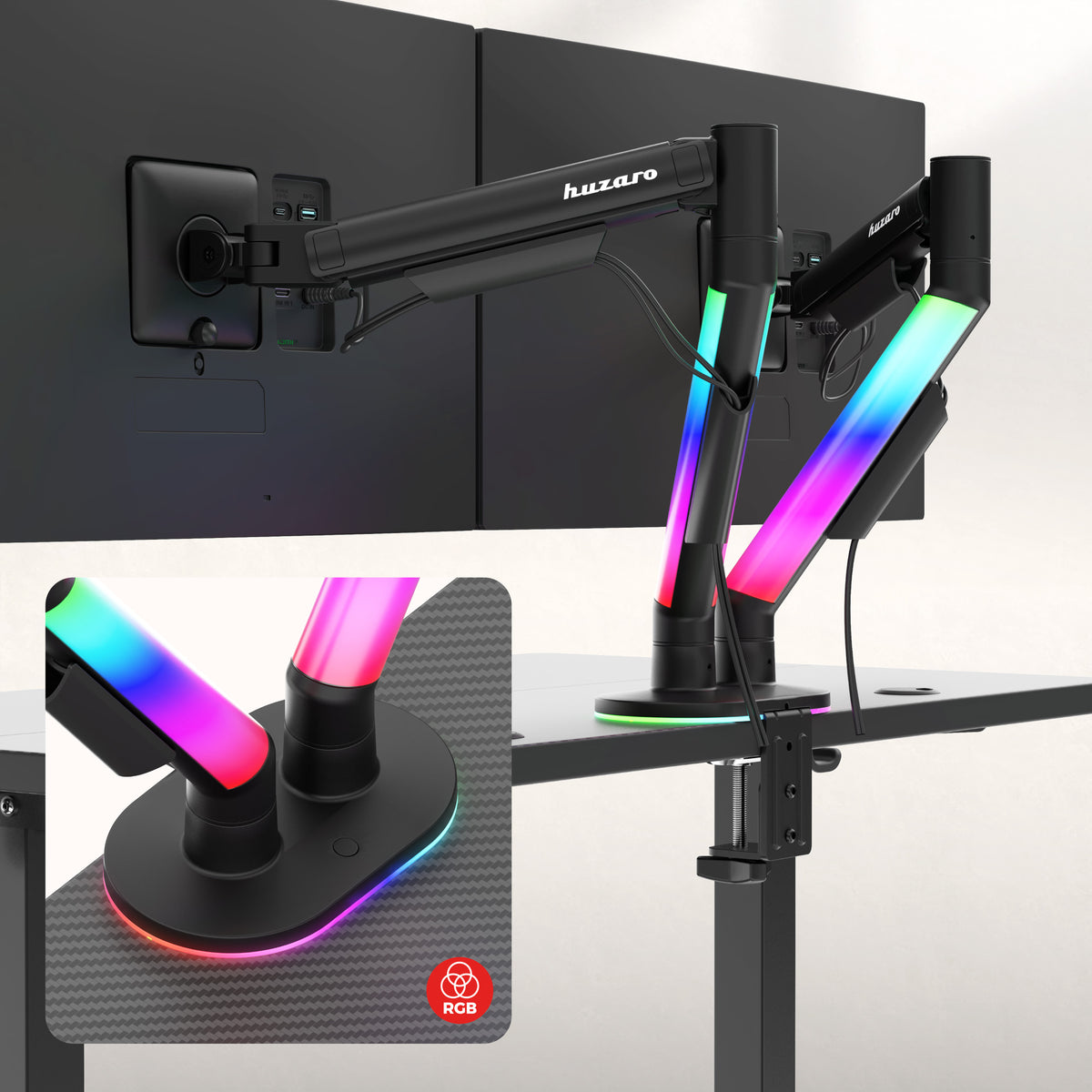 Držák na 2 monitory na stůl Huzaro Motion 2.6 RGB