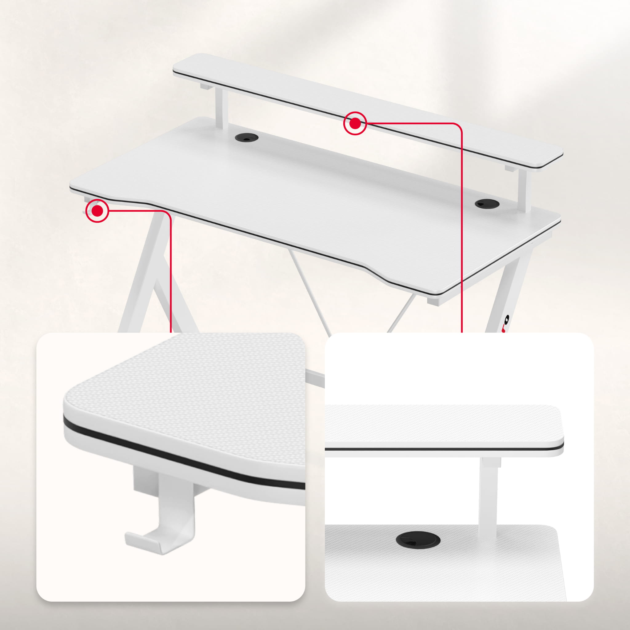 Herní stůl 120 cm Huzaro Hero 1.9 bílý 