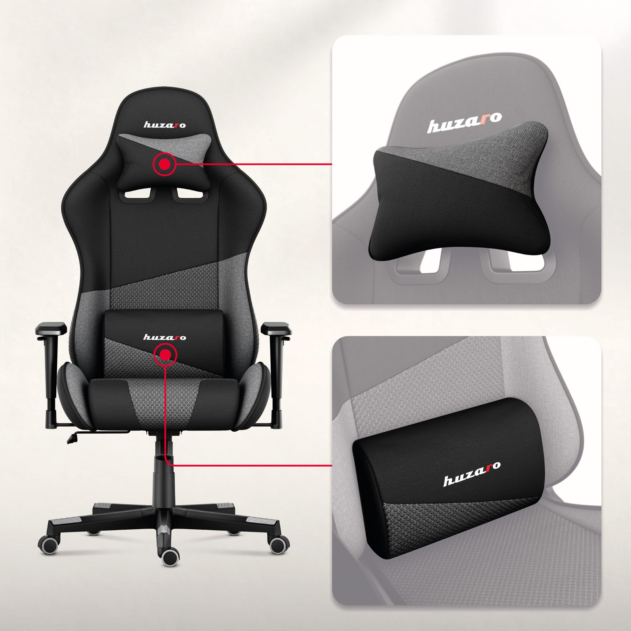 Herní židle HUZARO FORCE 6.2 šedá síťovina 