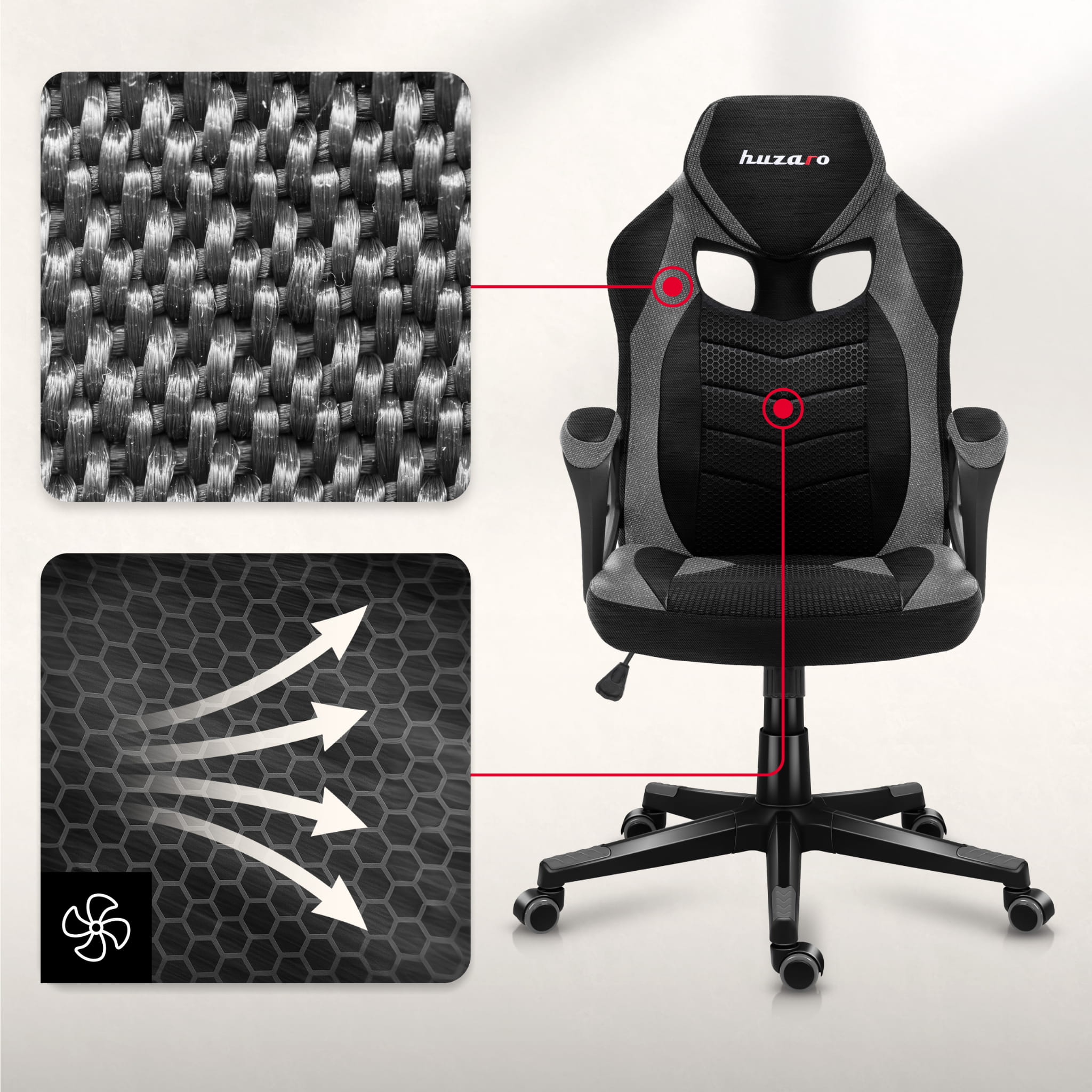 Herní židle Huzaro FORCE 2.5 šedá síťovina 