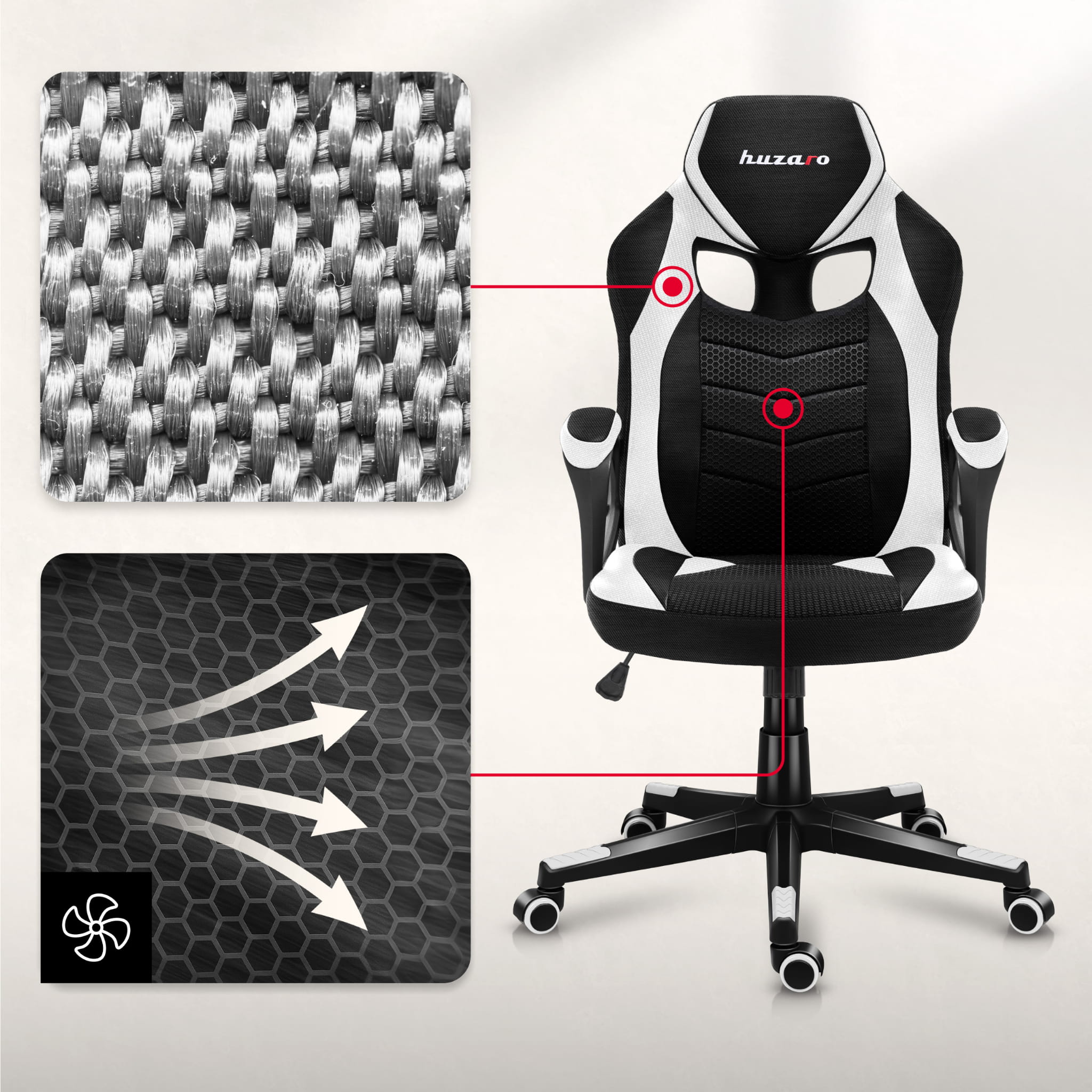 Herní židle Huzaro Force 2.5 White Mesh 