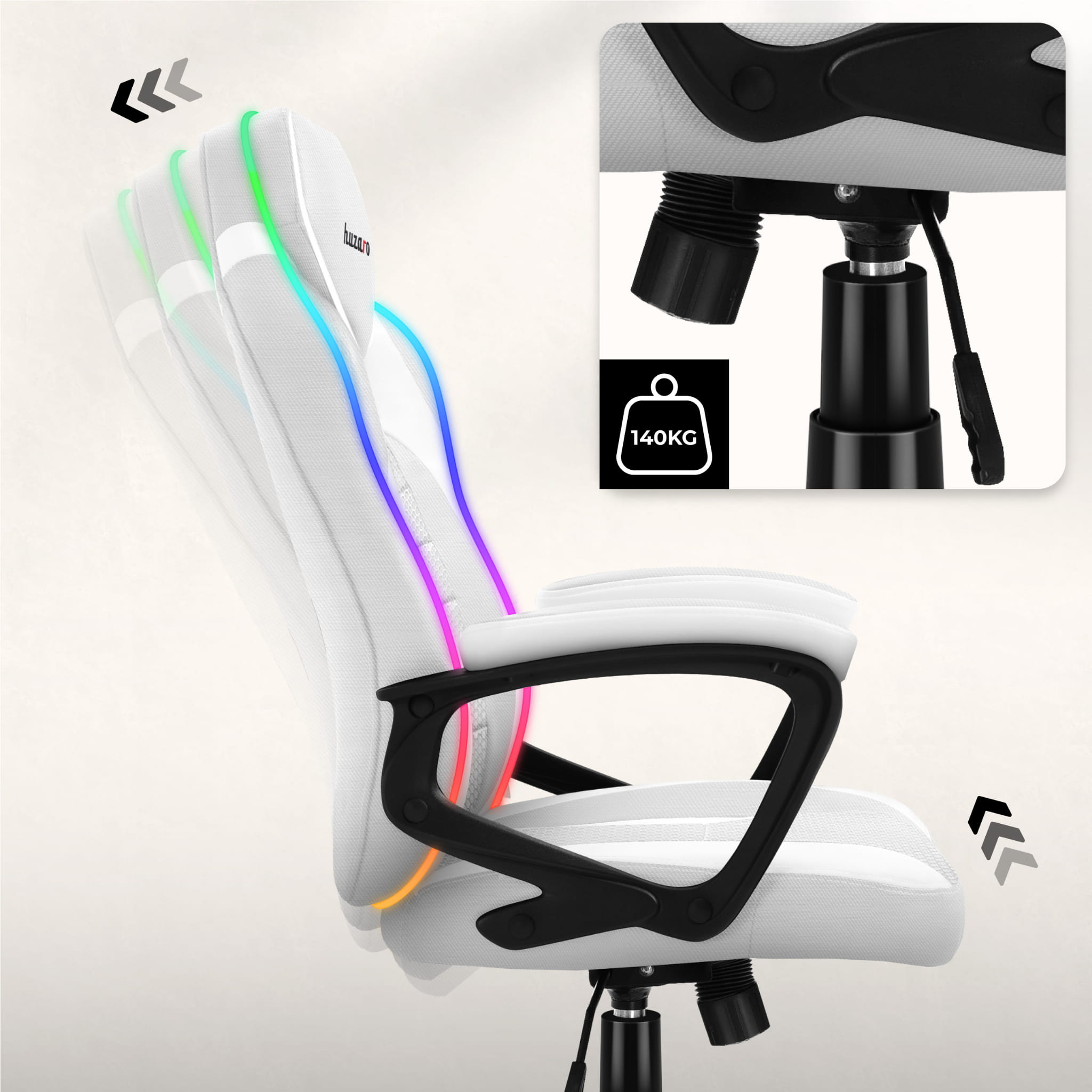 Herní židle Huzaro Force 2.5 RGB s bílým síťovaným podsvícením 