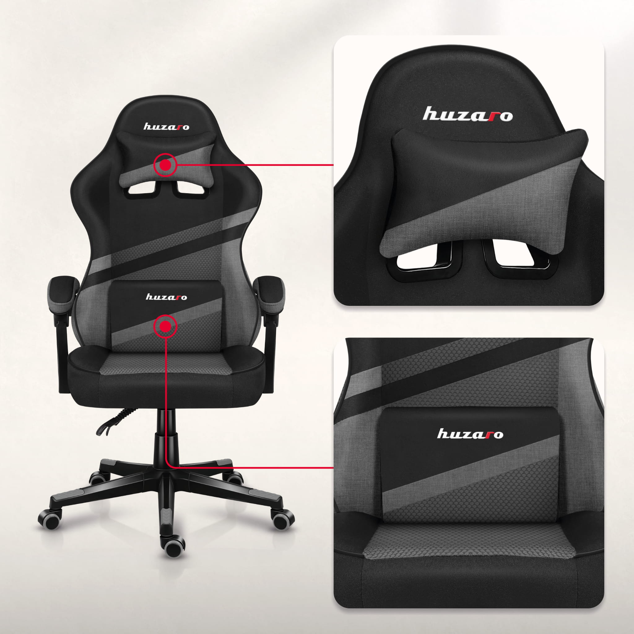 Herní židle HUZARO FORCE 4.4 šedá síťovina 