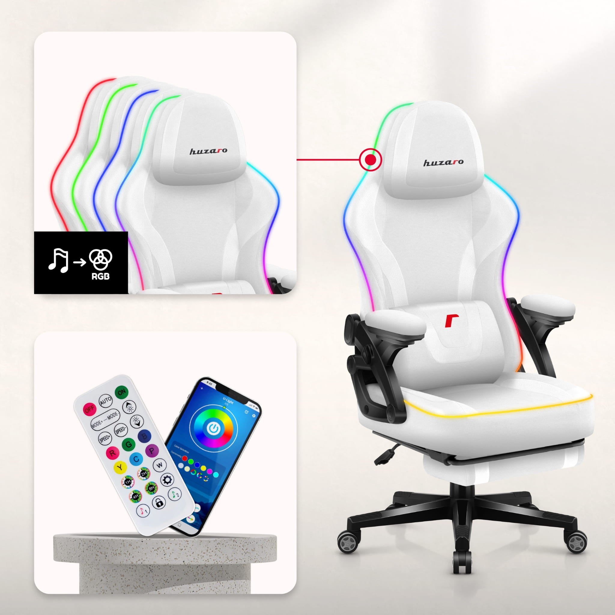 Chytrá herní židle Huzaro Force 4.6 s bílým RGB podsvícením