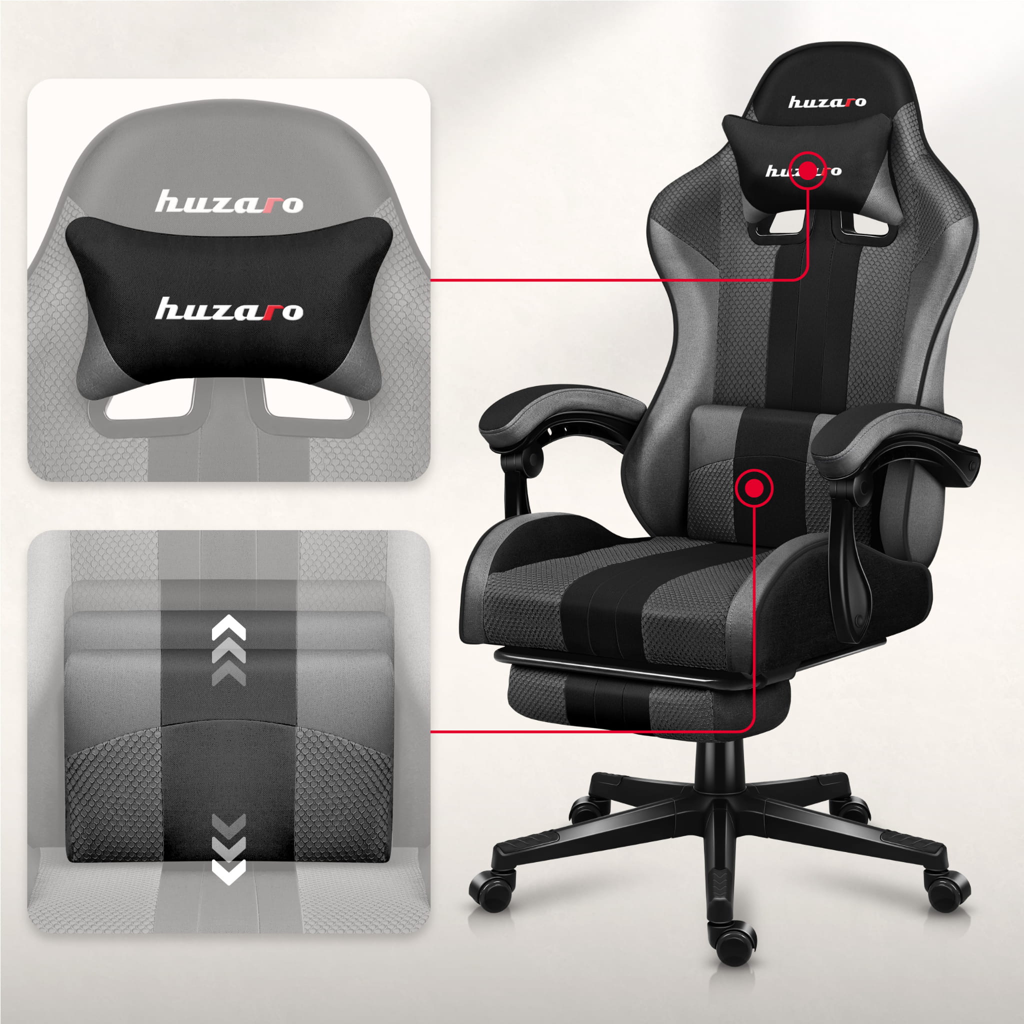 Herní židle Huzaro Force 4.7 šedá síťovina 