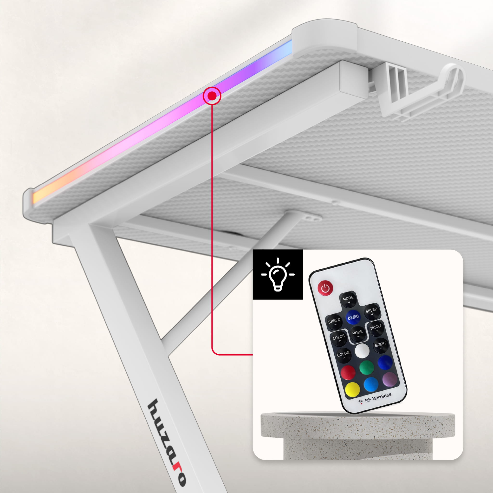 Herní stůl Huzaro Hero 2.5 RGB WHITE 120 cm 