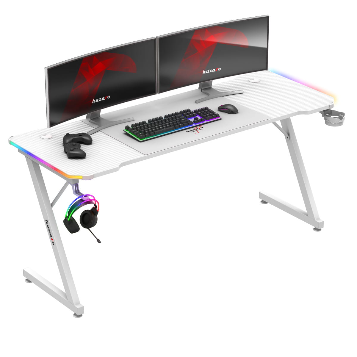 Herní stůl Huzaro Hero 4.8 Bílý RGB 160 cm 