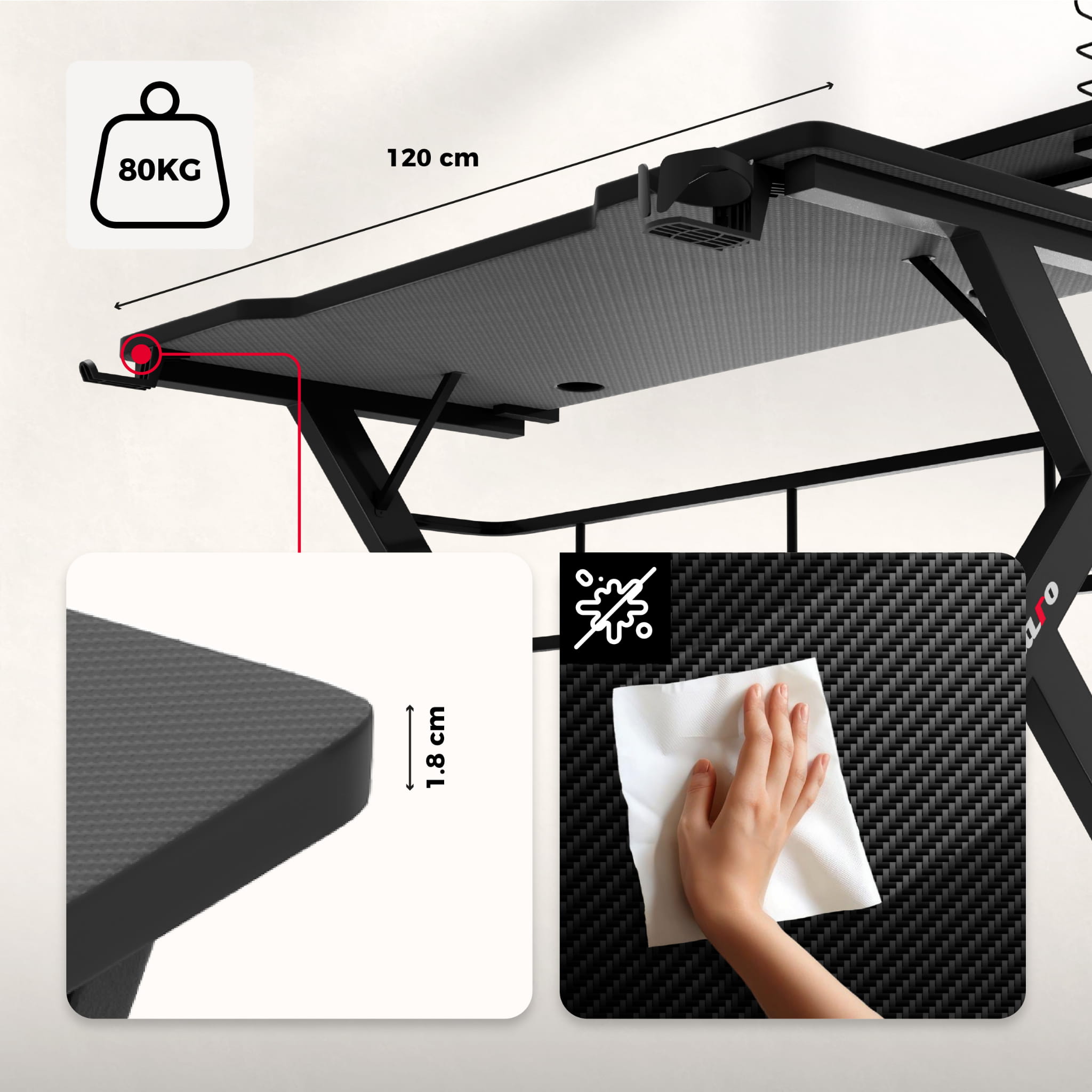 Herní stůl Huzaro Hero 5.0 černý 120 cm 