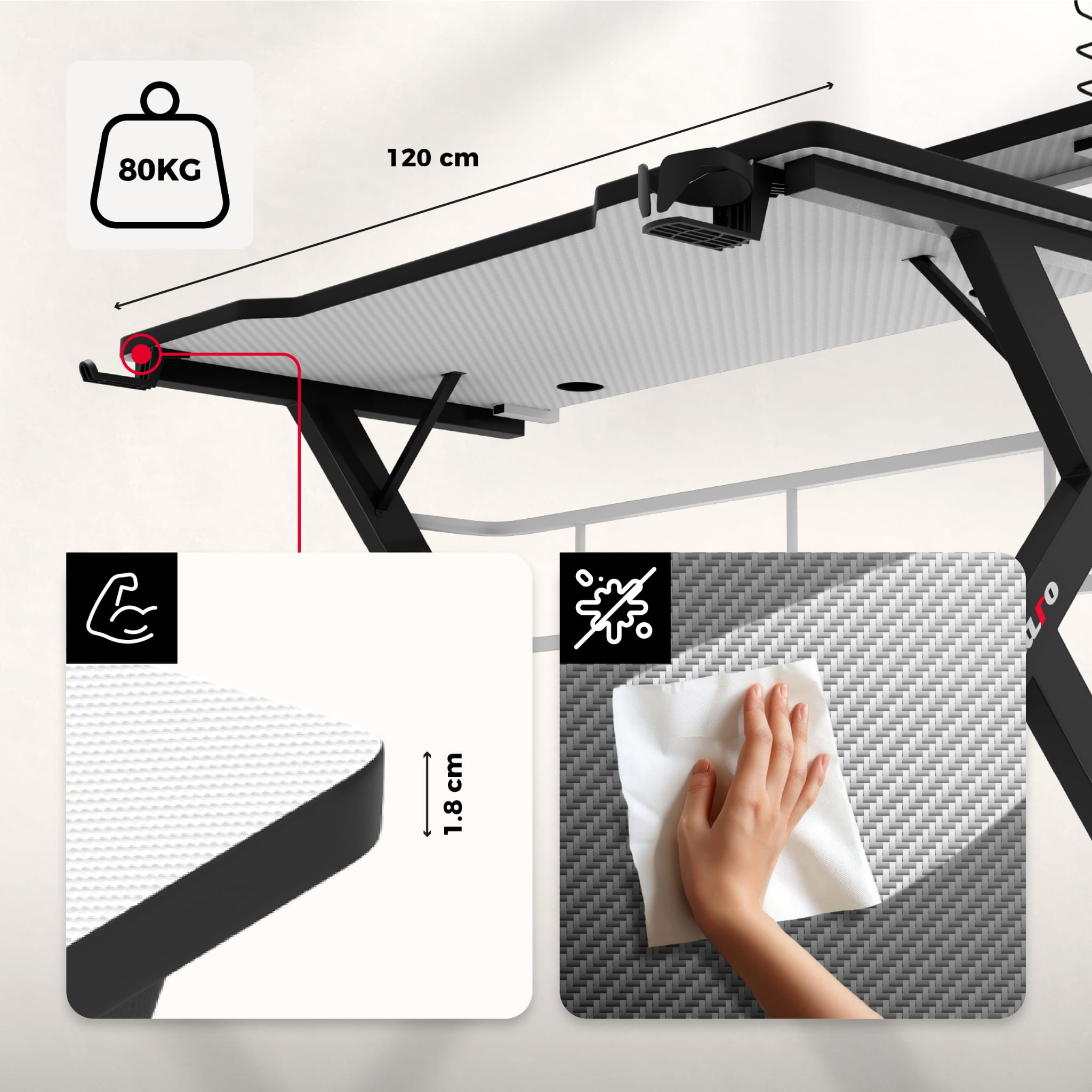 Herní stůl Huzaro Hero 5.0 bílý 120 cm 