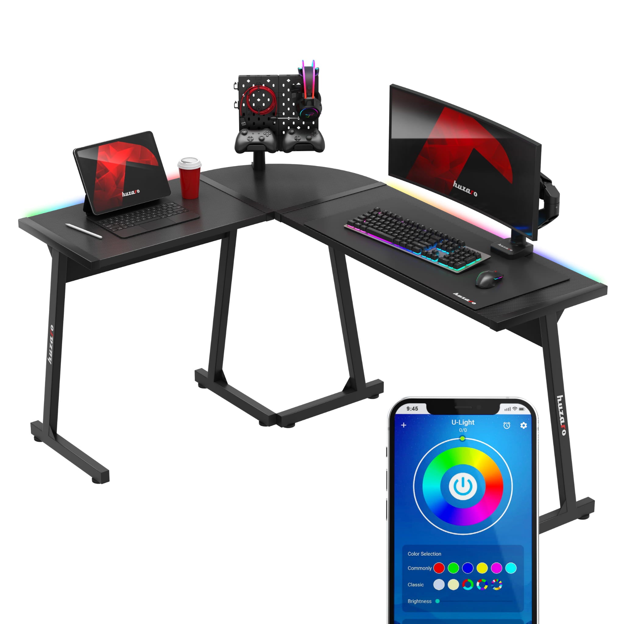 HUZARO HERO 6.0 Černý RGB Chytrý herní stůl 147 cm 