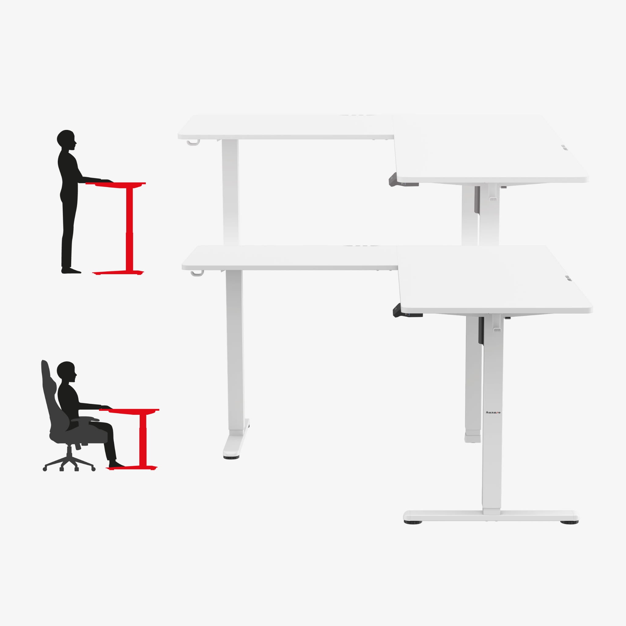 Huzaro Hero 9.5 bílý elektrický rohový stůl 160 cm 