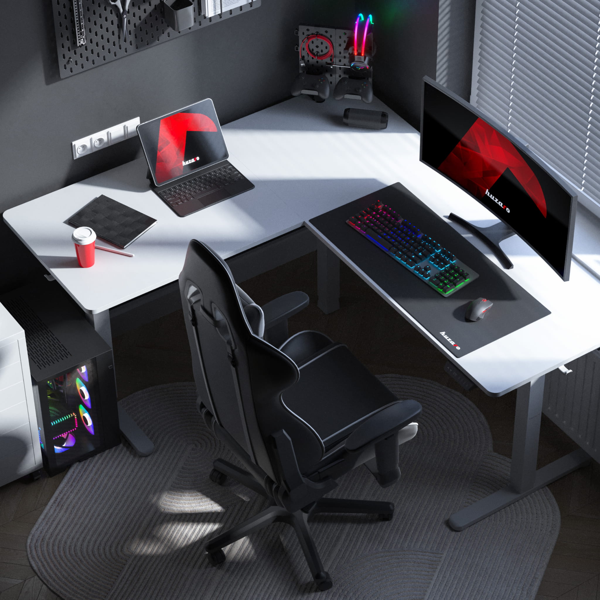 Huzaro Hero 9.5 bílý elektrický rohový stůl 160 cm 