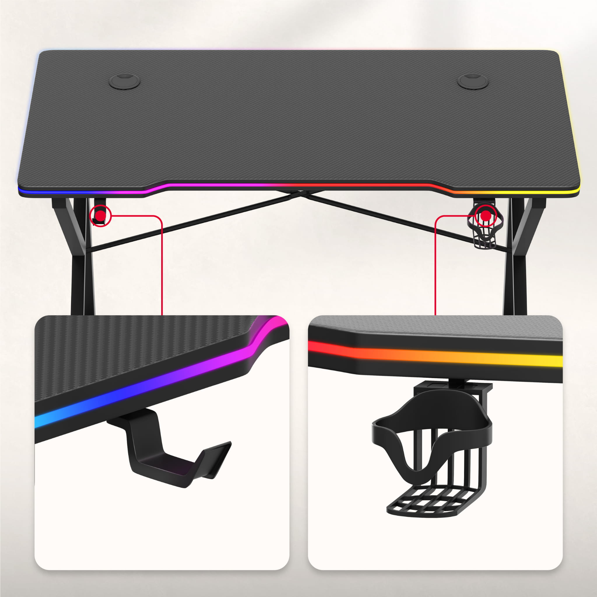 Herní stůl Huzaro Hero 1.7 RGB černý 120 cm 