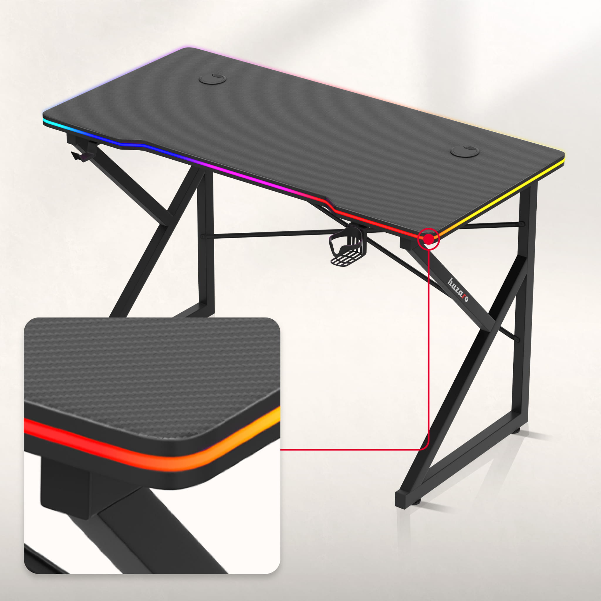 Herní stůl Huzaro Hero 1.7 RGB černý 120 cm 