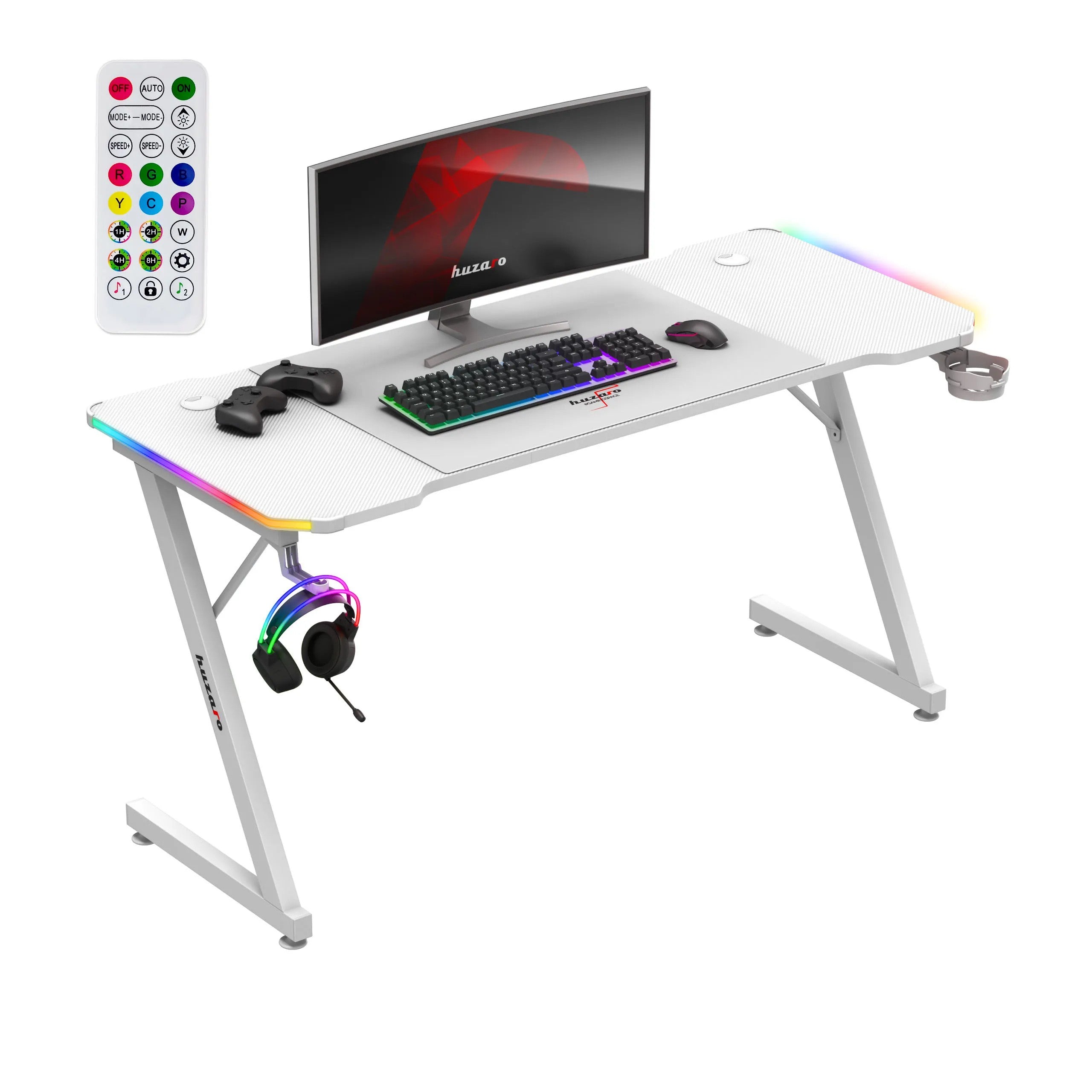 Herní stůl Huzaro Hero 3.3 Bílý RGB 140 cm 