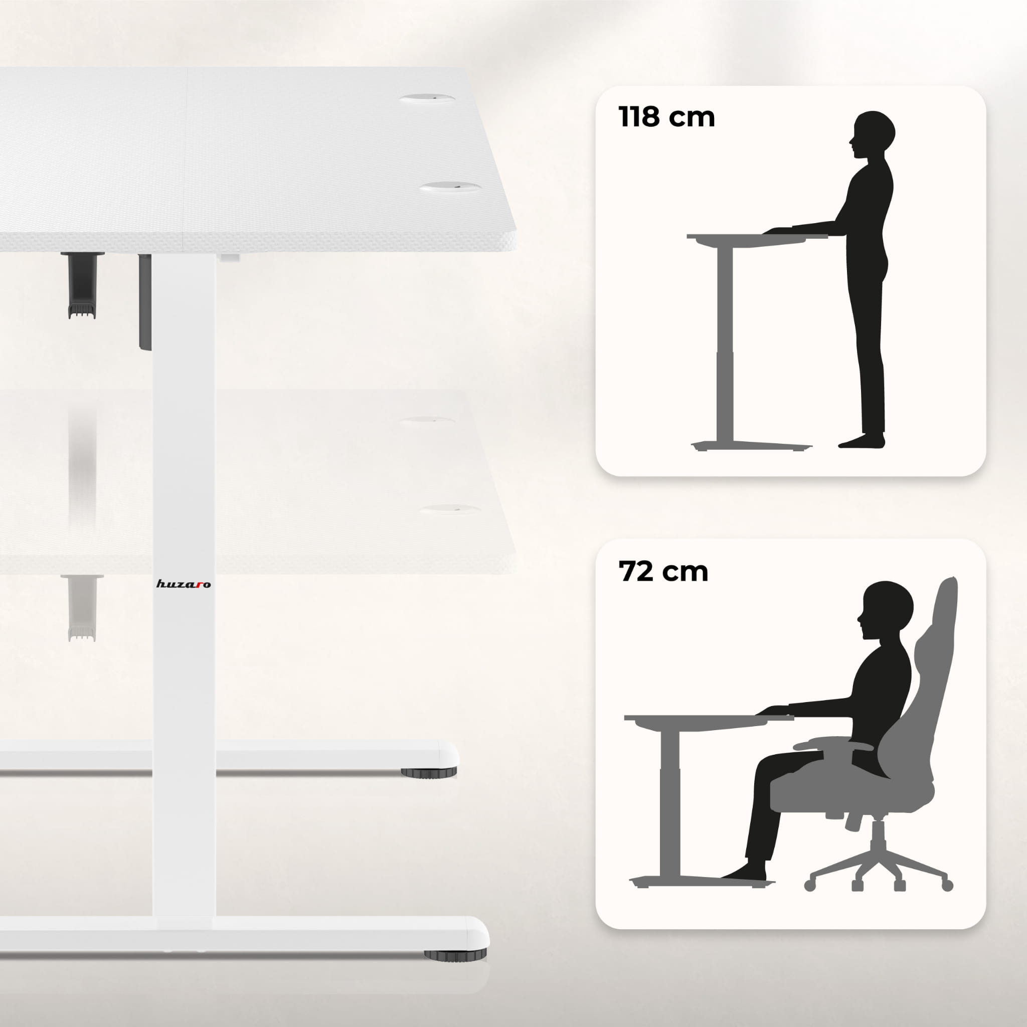 Huzaro Hero 8.2 bílý elektrický stůl 120 cm 