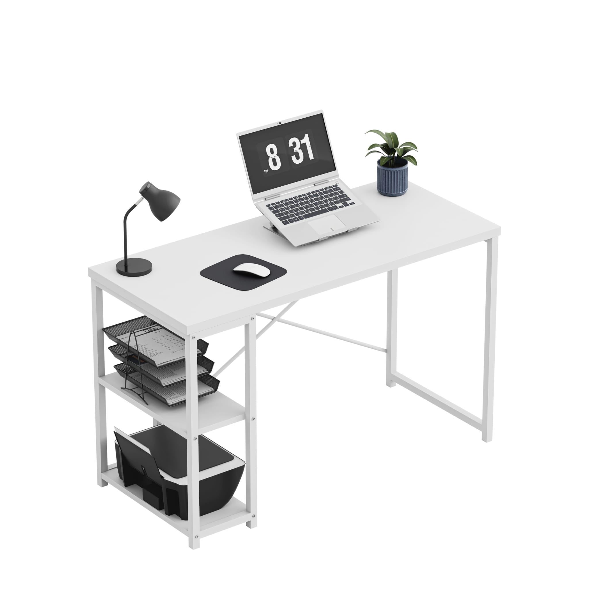 Psací stůl Mark Adler Leader 2.0 bílý 120 cm s policemi 