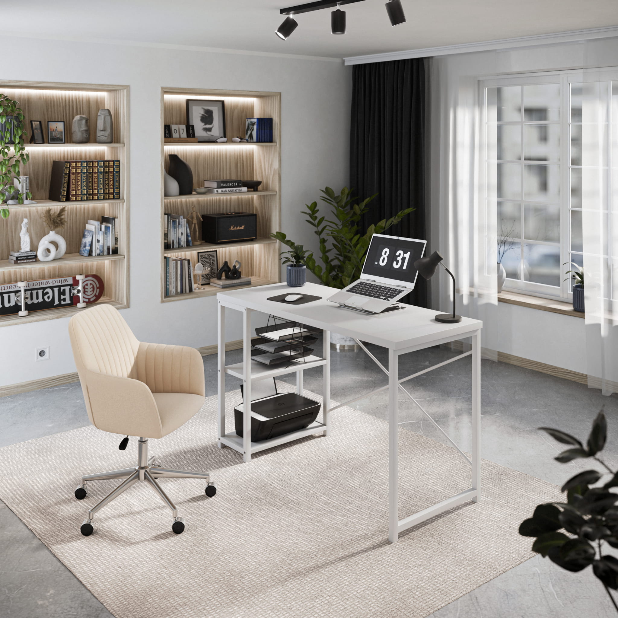 Psací stůl Mark Adler Leader 2.0 bílý 120 cm s policemi 