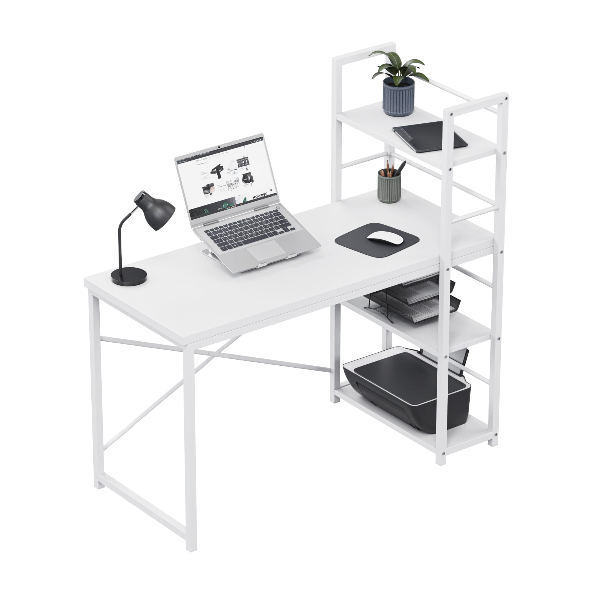 Psací stůl Mark Adler Leader 4.0 bílý 120 cm s policemi 