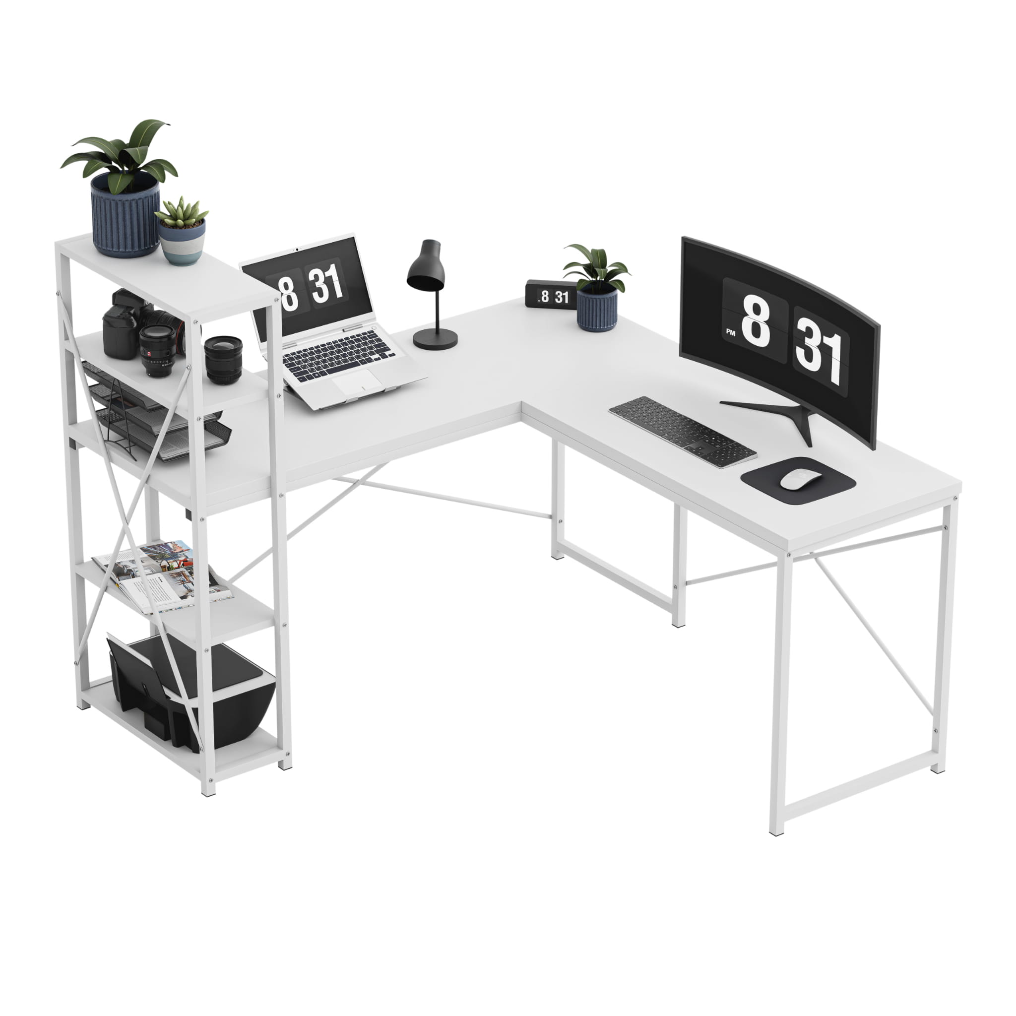 Mark Adler Leader 5.9 bílý rohový psací stůl s policemi 145 cm 