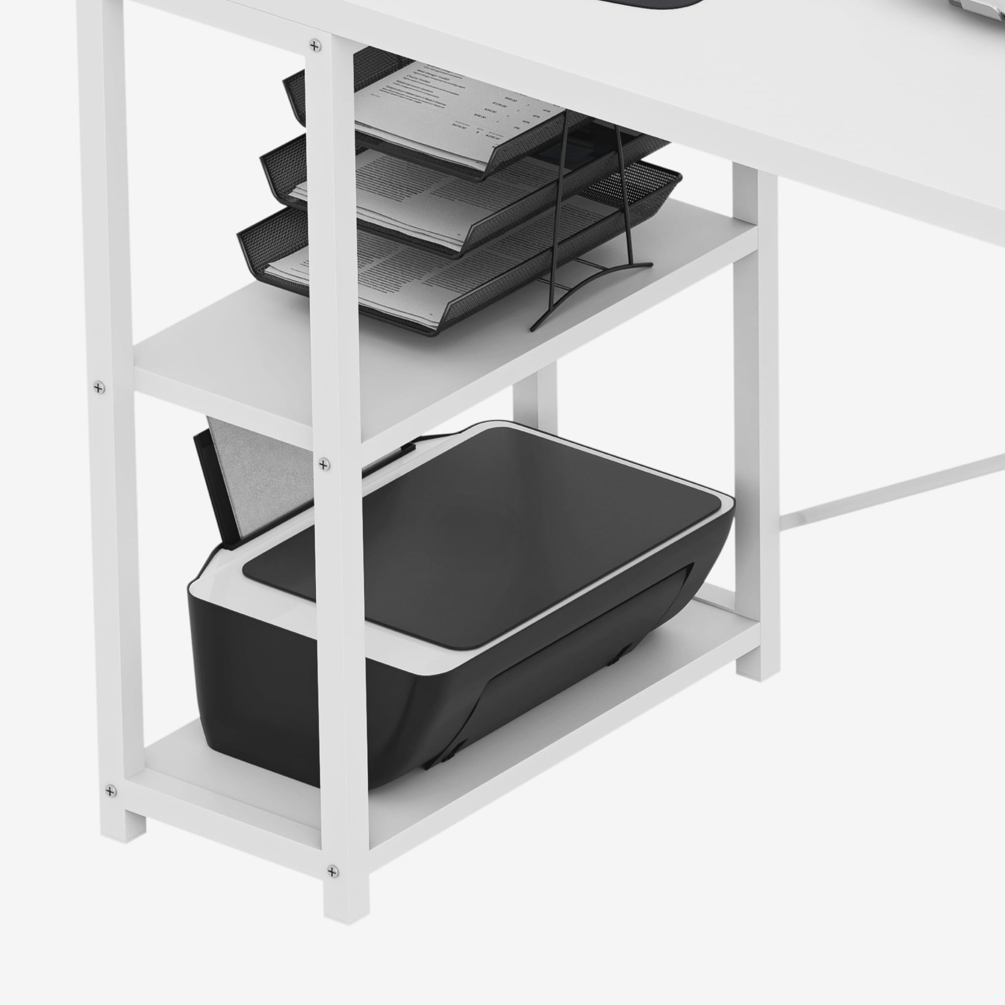 Mark Adler Leader 5.9 bílý rohový psací stůl s policemi 145 cm 