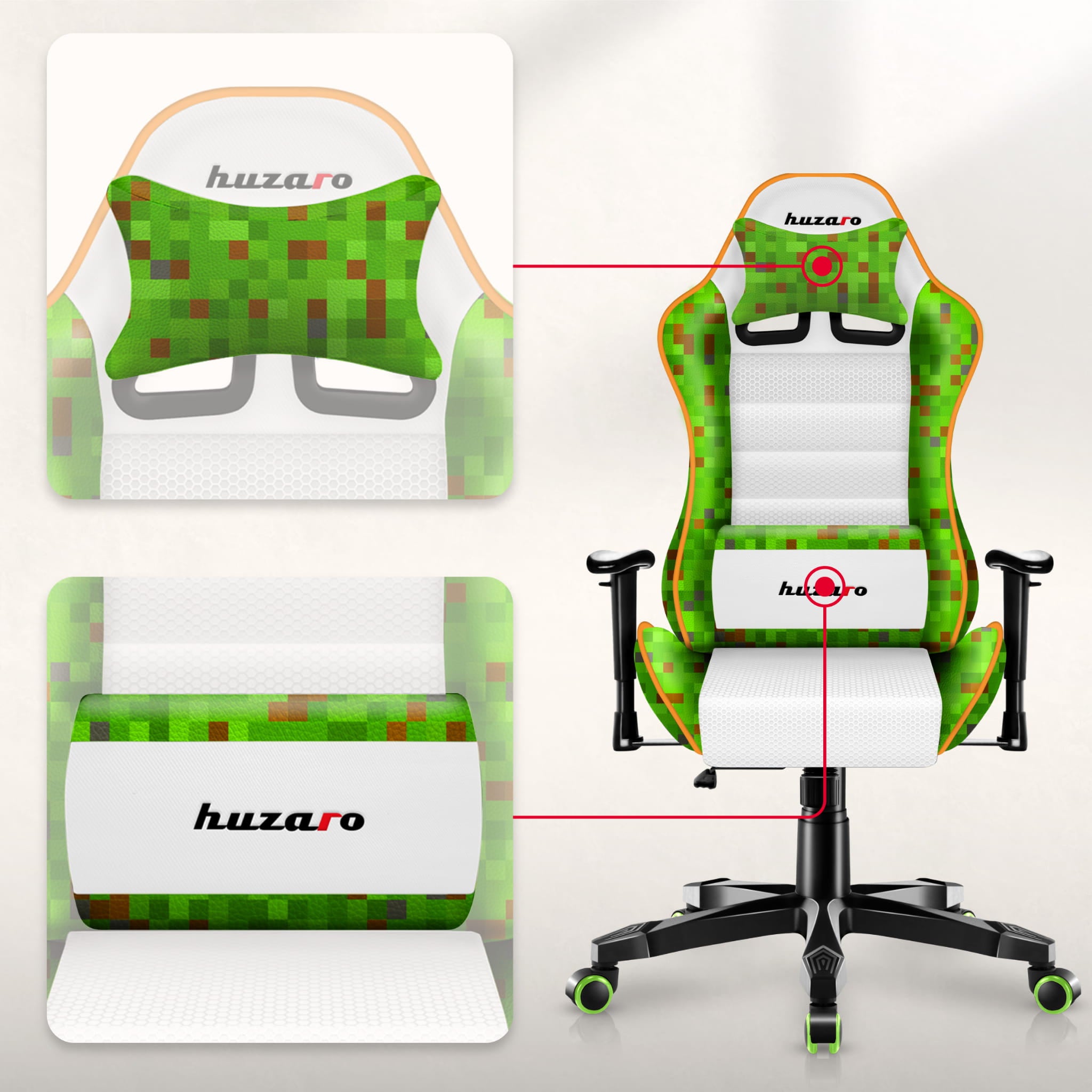 Dětská herní židle Huzaro Ranger 6.0 Pixel bílá