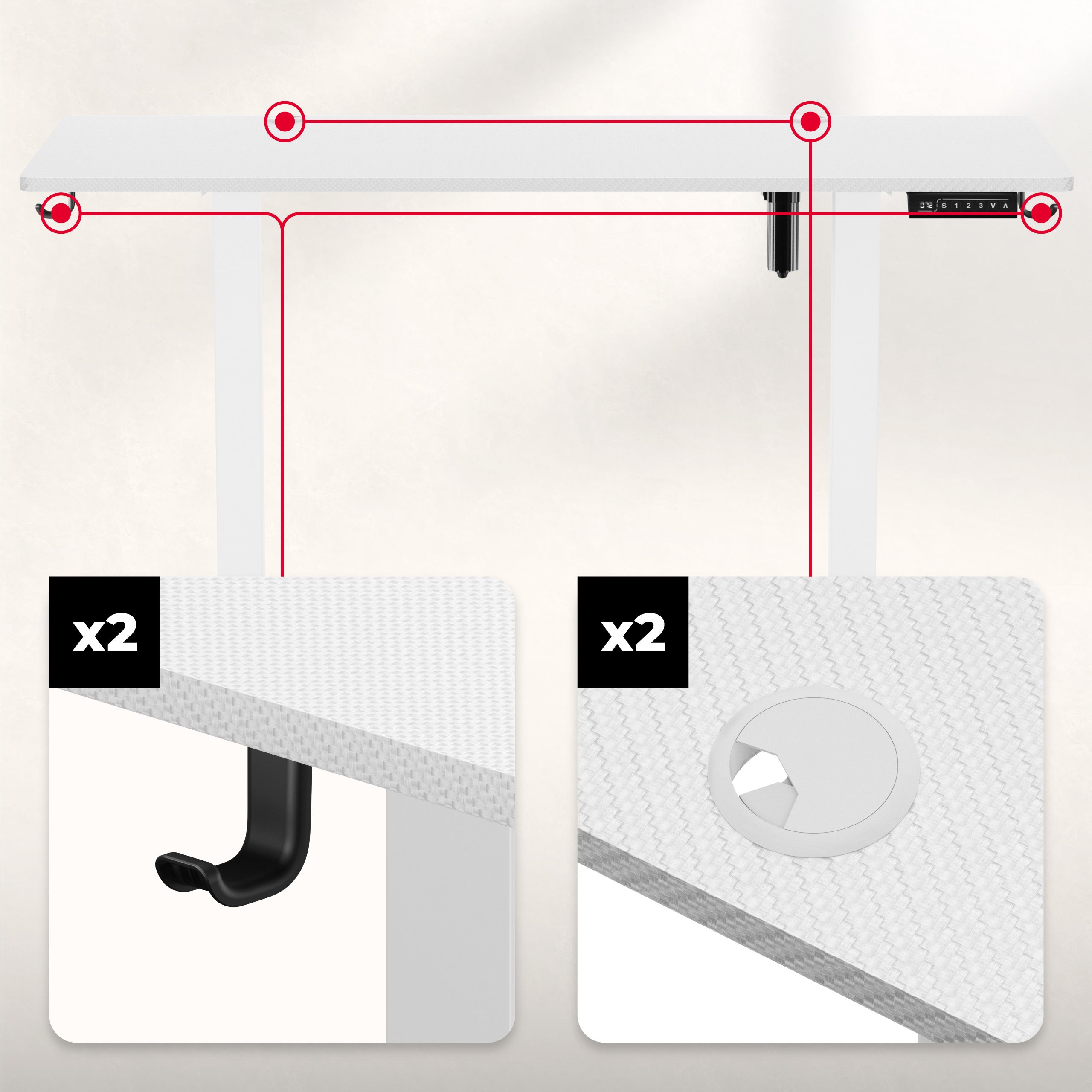 2 x kabelové vstupy a držáky na sluchátka, batoh a tašku