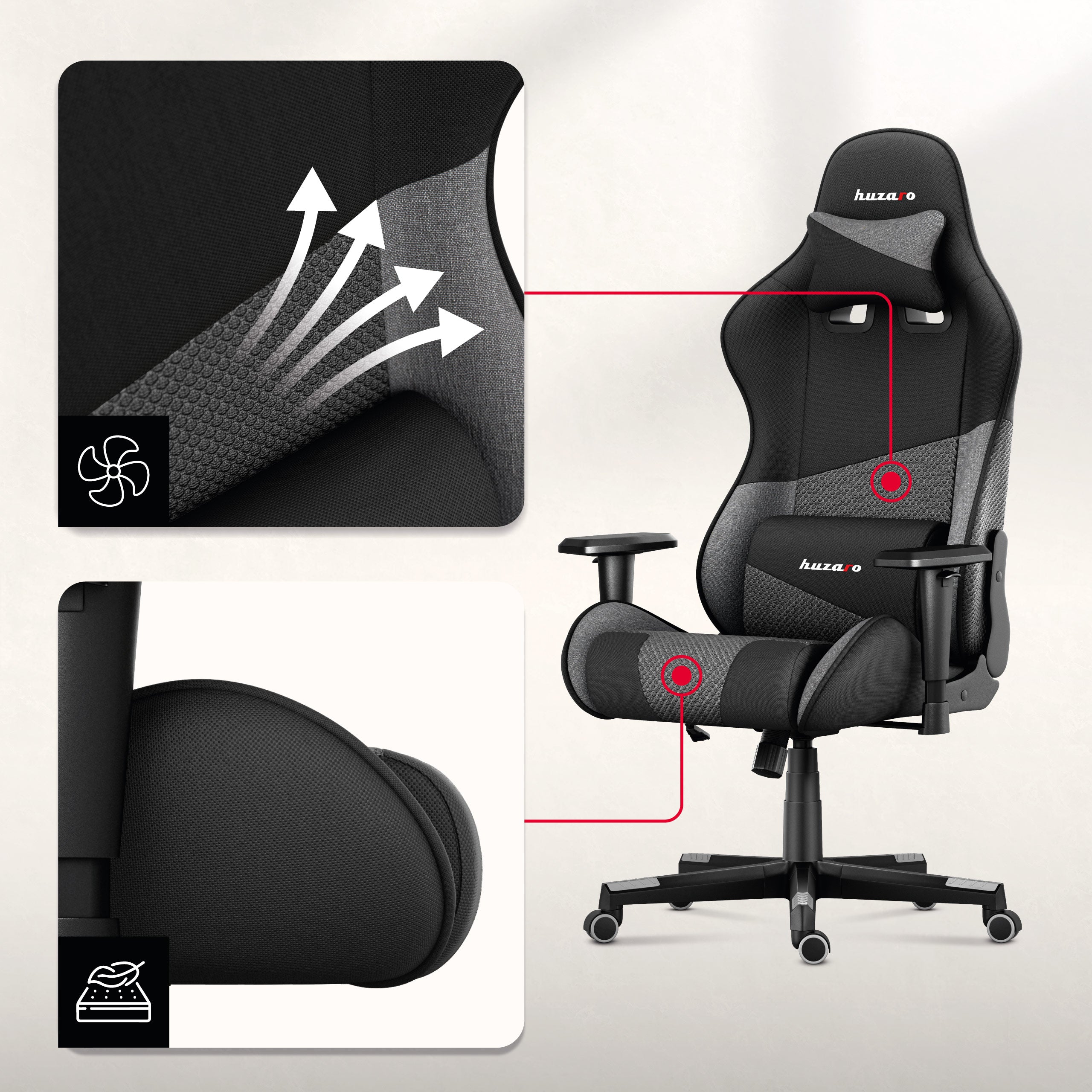 Látkové herní židle s technologií AIR.