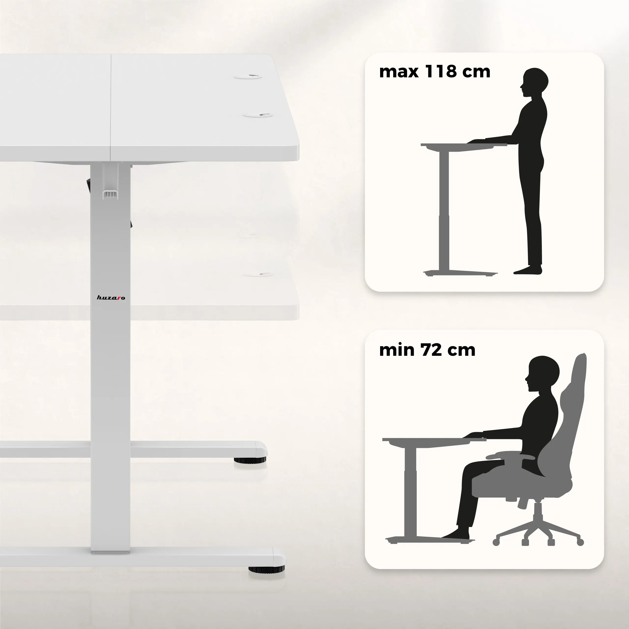 Elektrické nastavení výšky stolu: 72 – 118 cm
