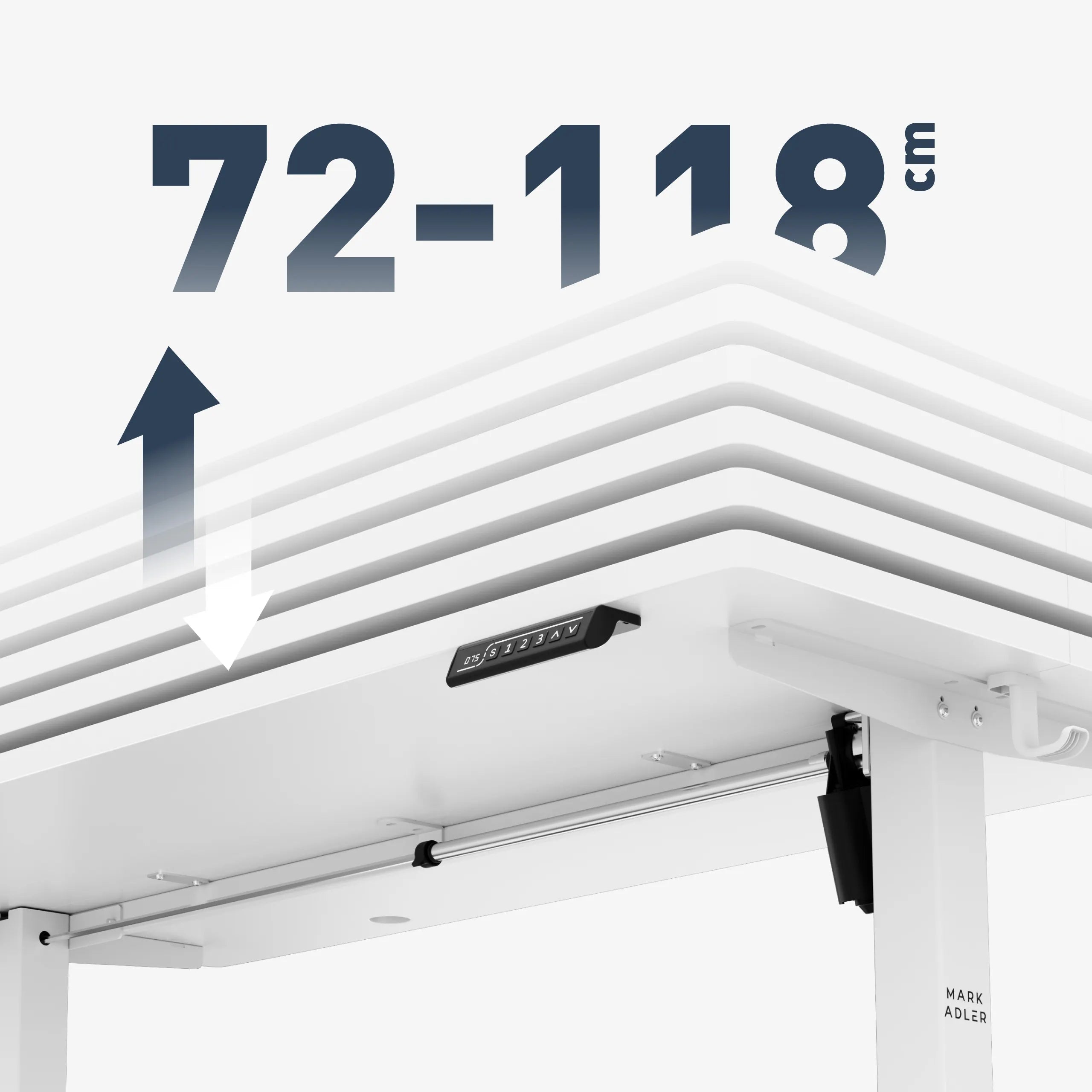 Široký rozsah nastavení výšky: 72 – 118 cm
