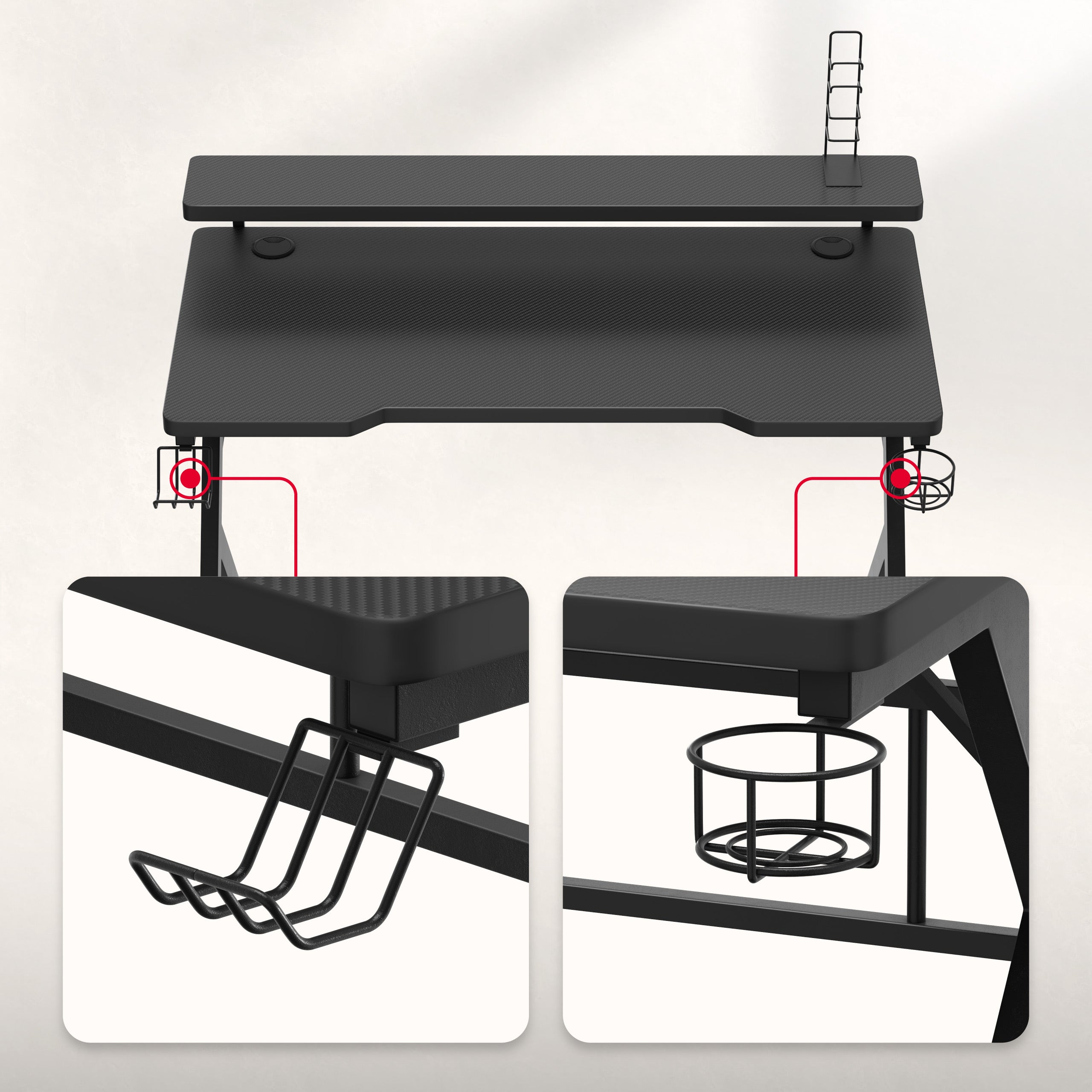 Držák na sluchátka a skládací držák na pohár